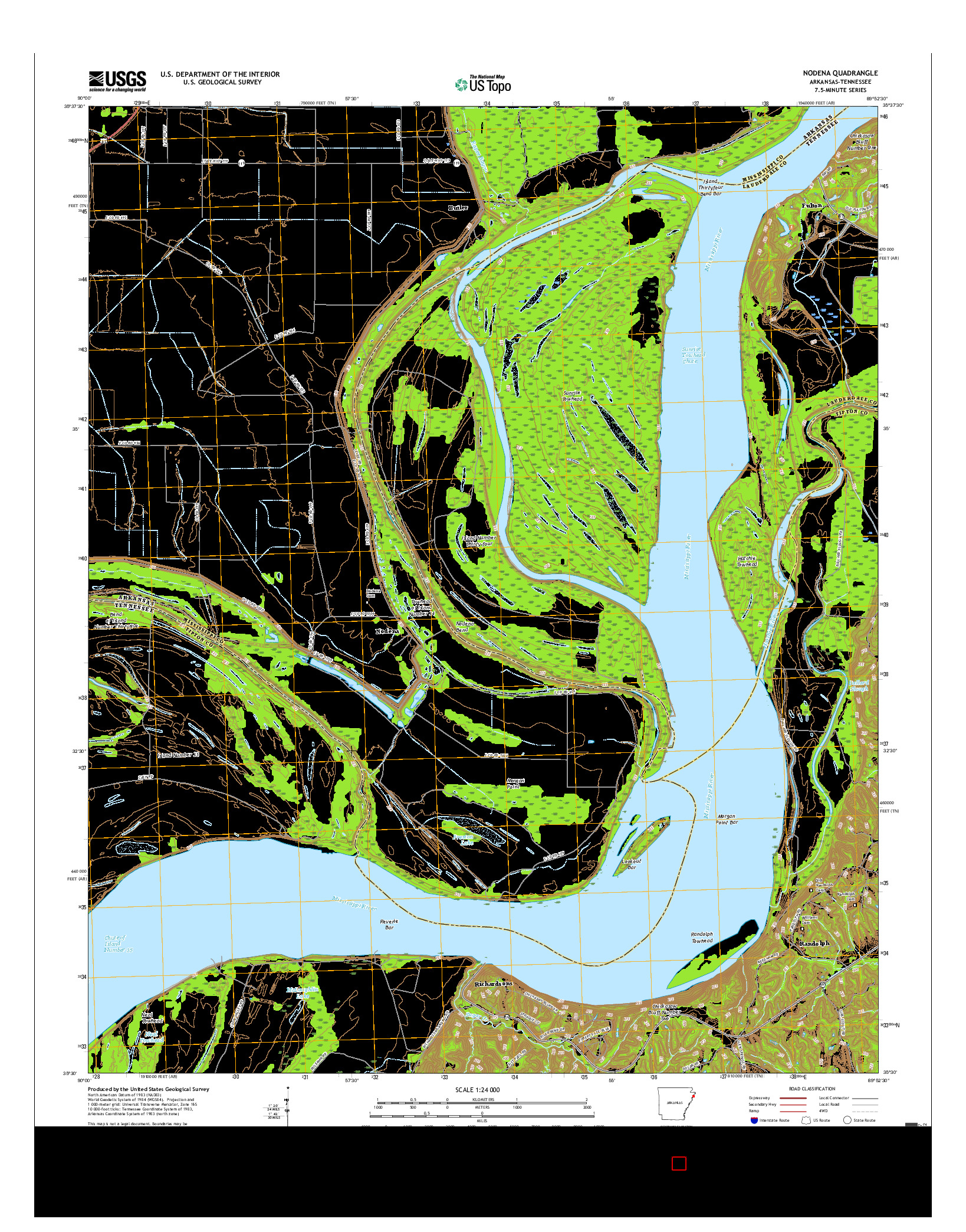 USGS US TOPO 7.5-MINUTE MAP FOR NODENA, AR-TN 2017