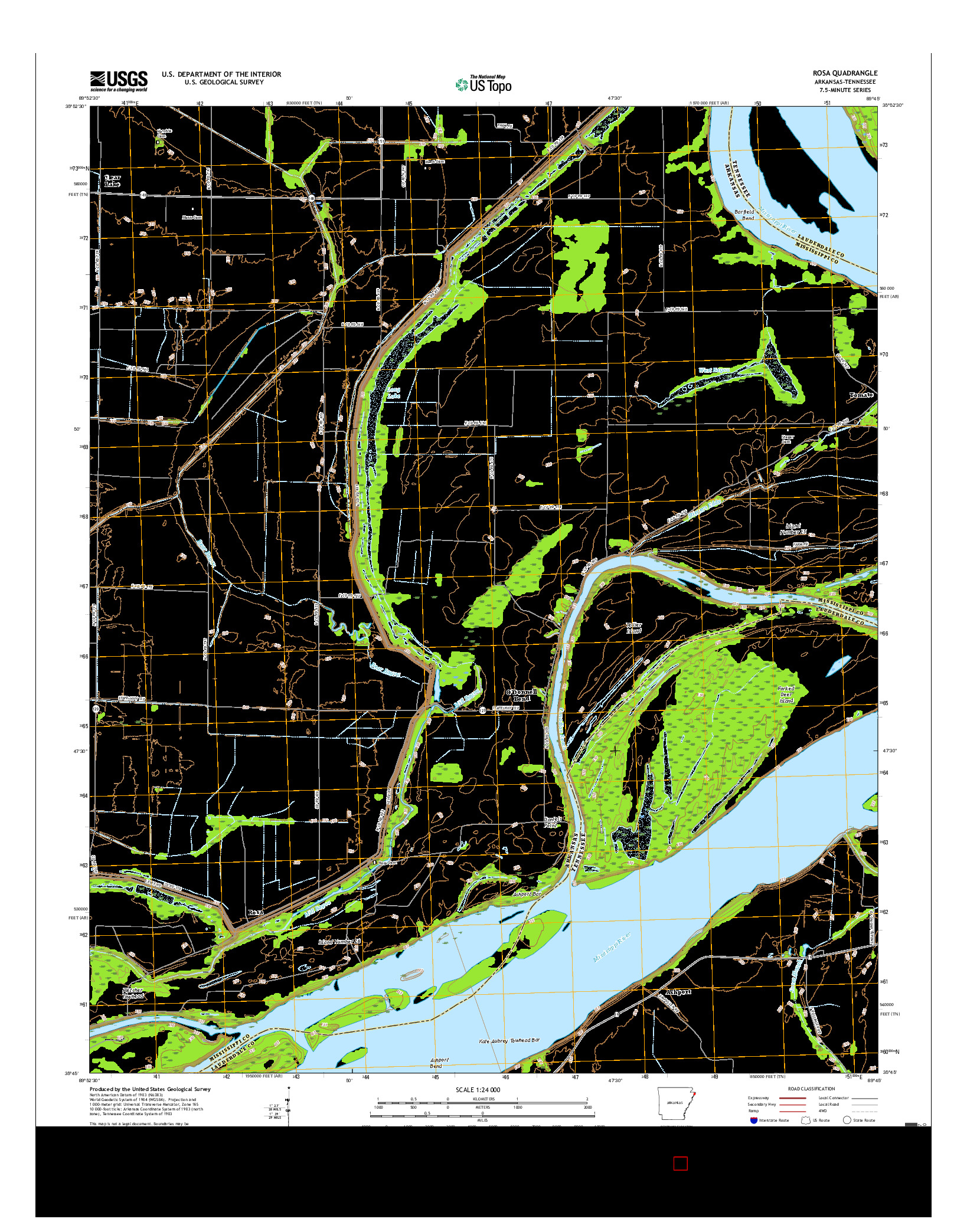 USGS US TOPO 7.5-MINUTE MAP FOR ROSA, AR-TN 2017