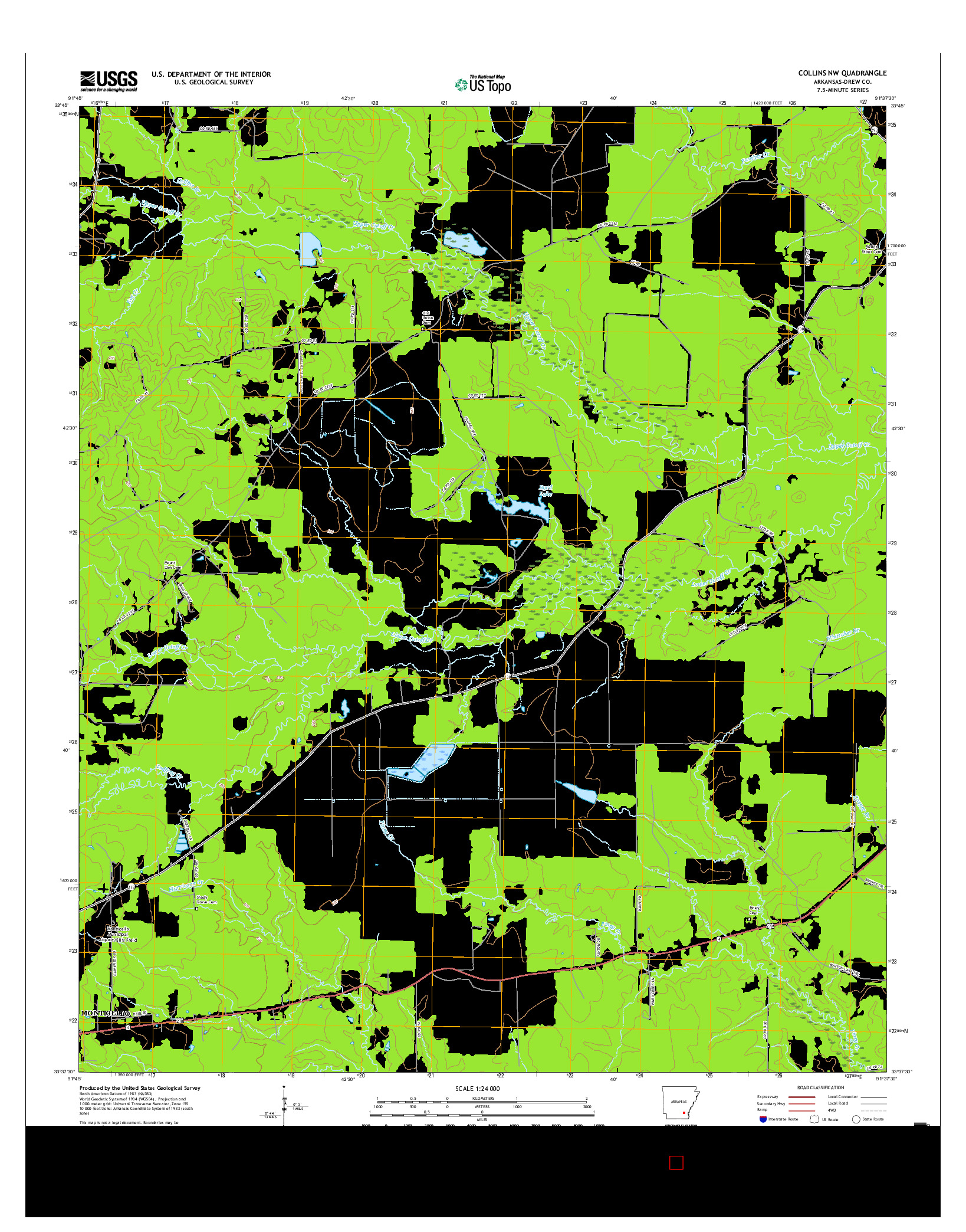 USGS US TOPO 7.5-MINUTE MAP FOR COLLINS NW, AR 2017