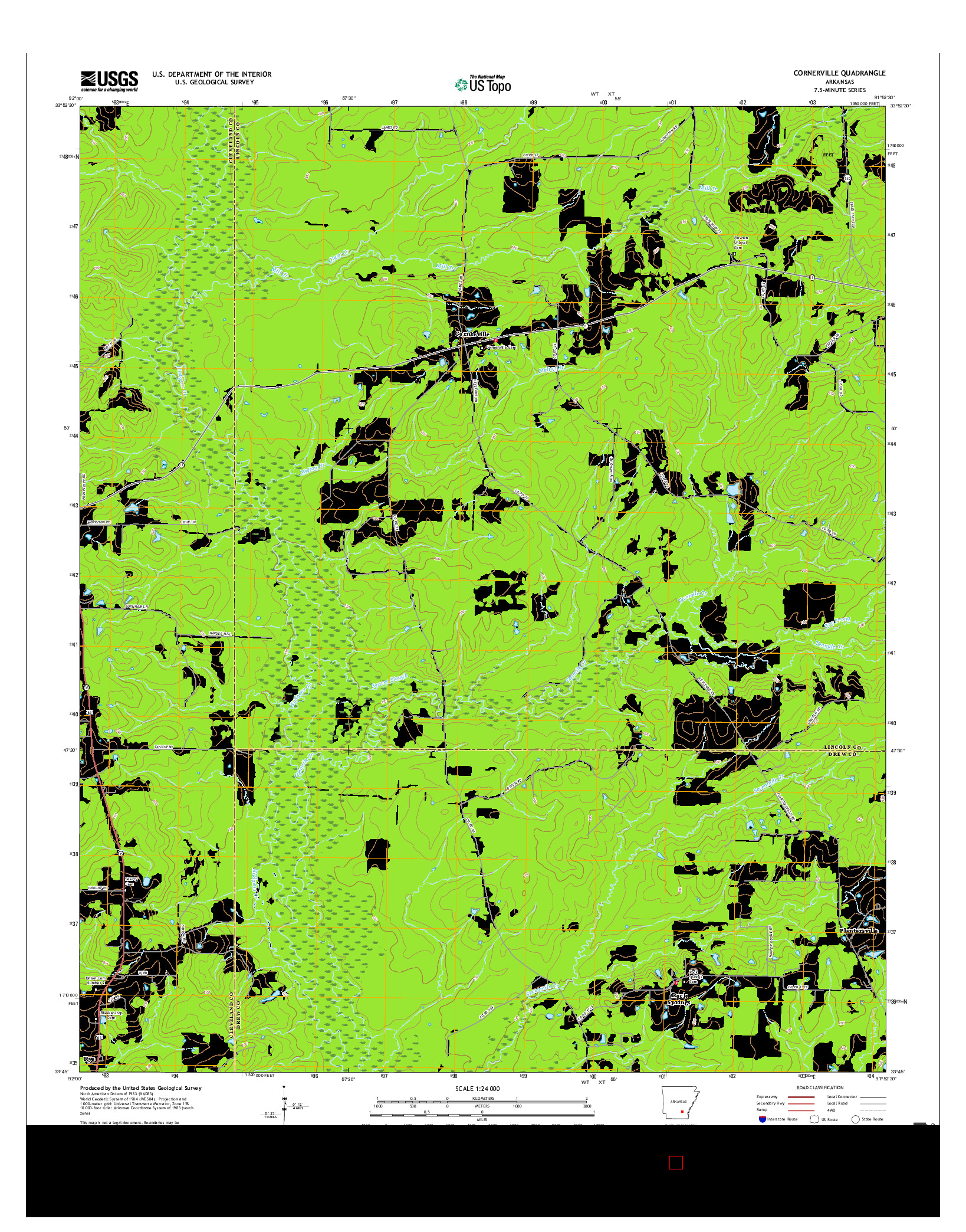 USGS US TOPO 7.5-MINUTE MAP FOR CORNERVILLE, AR 2017