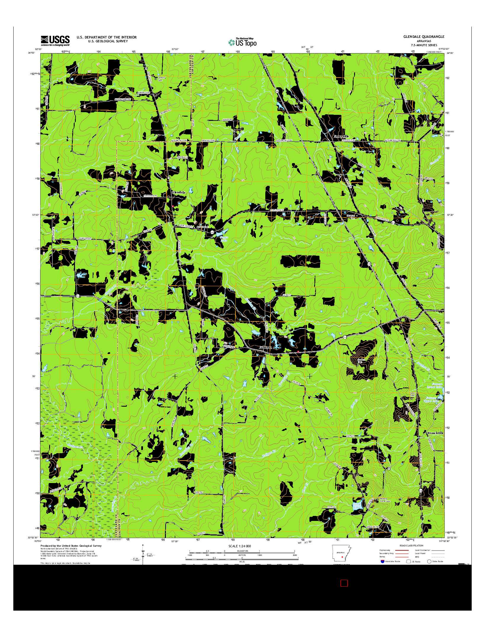 USGS US TOPO 7.5-MINUTE MAP FOR GLENDALE, AR 2017