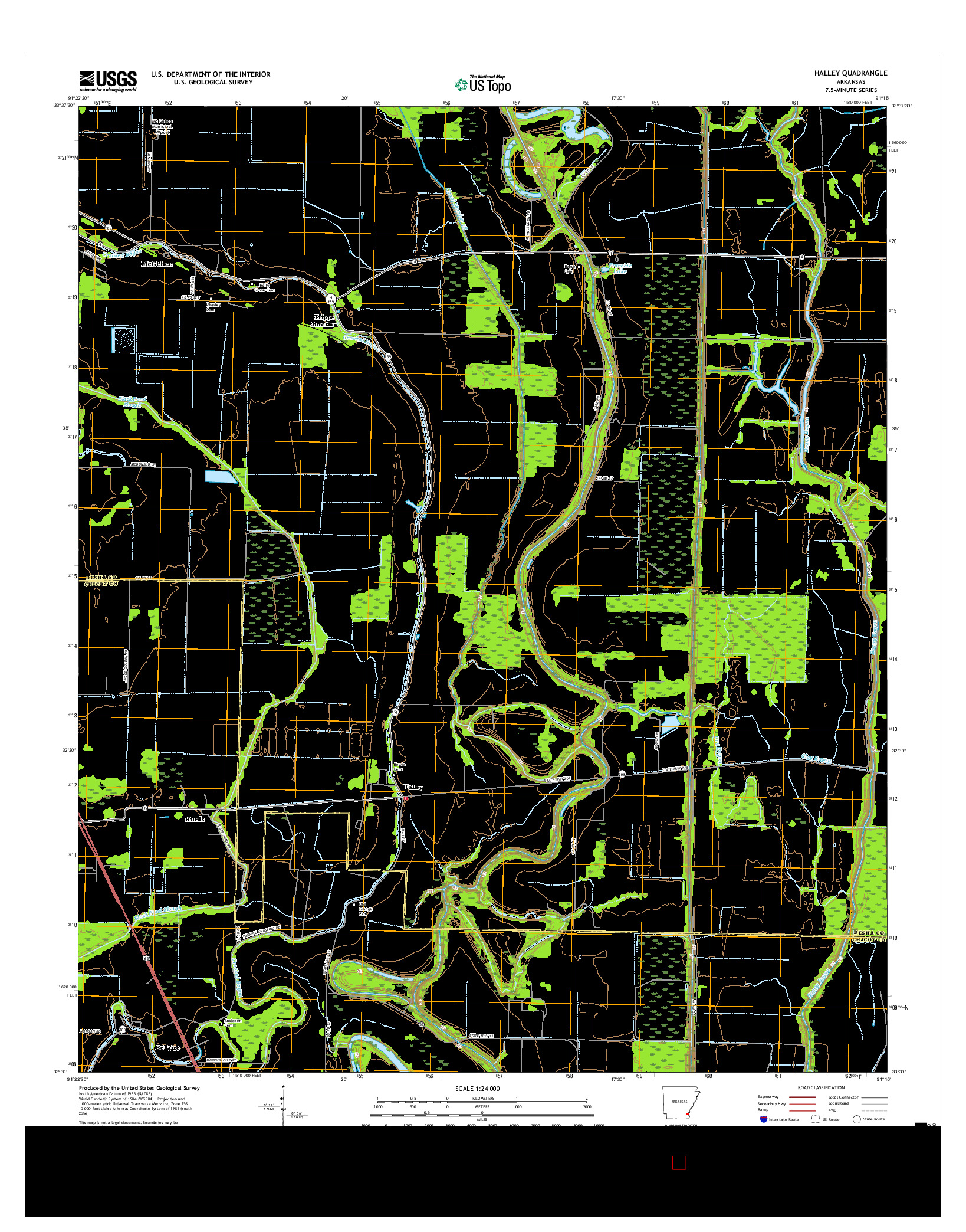 USGS US TOPO 7.5-MINUTE MAP FOR HALLEY, AR 2017