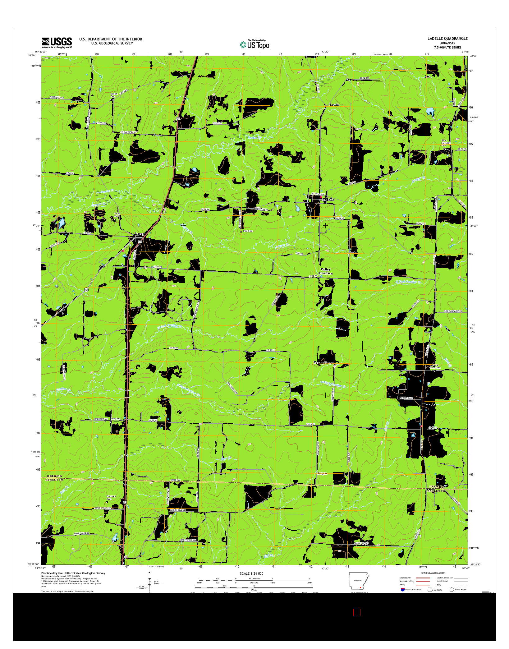 USGS US TOPO 7.5-MINUTE MAP FOR LADELLE, AR 2017