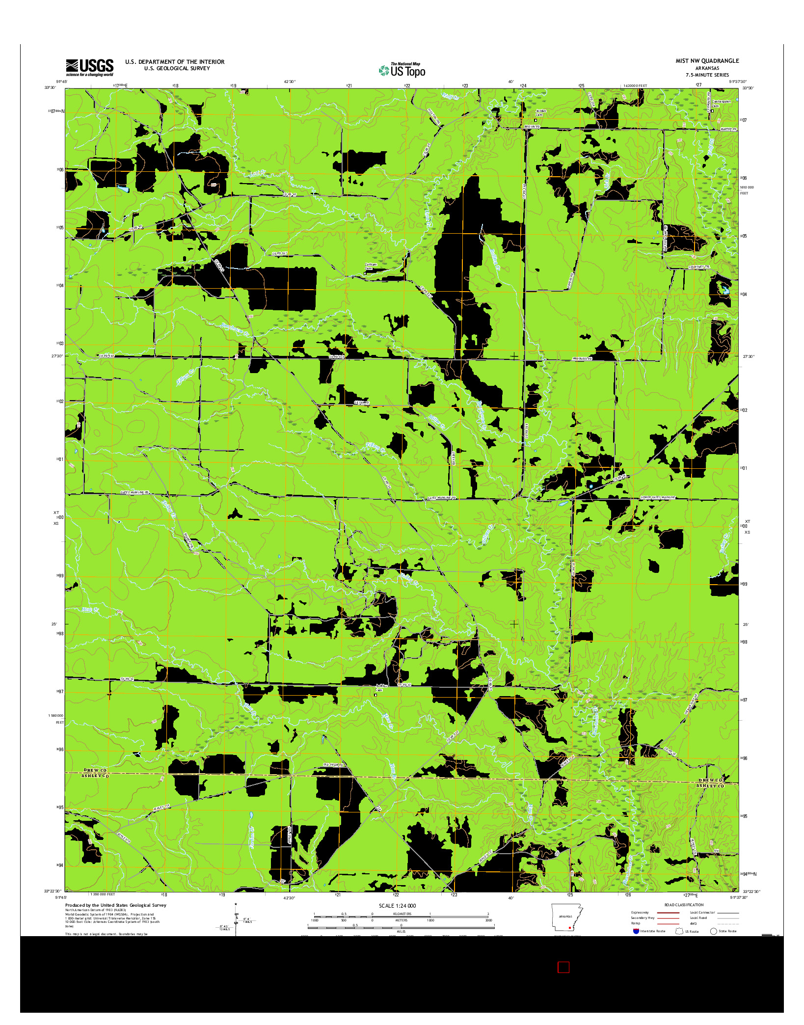 USGS US TOPO 7.5-MINUTE MAP FOR MIST NW, AR 2017