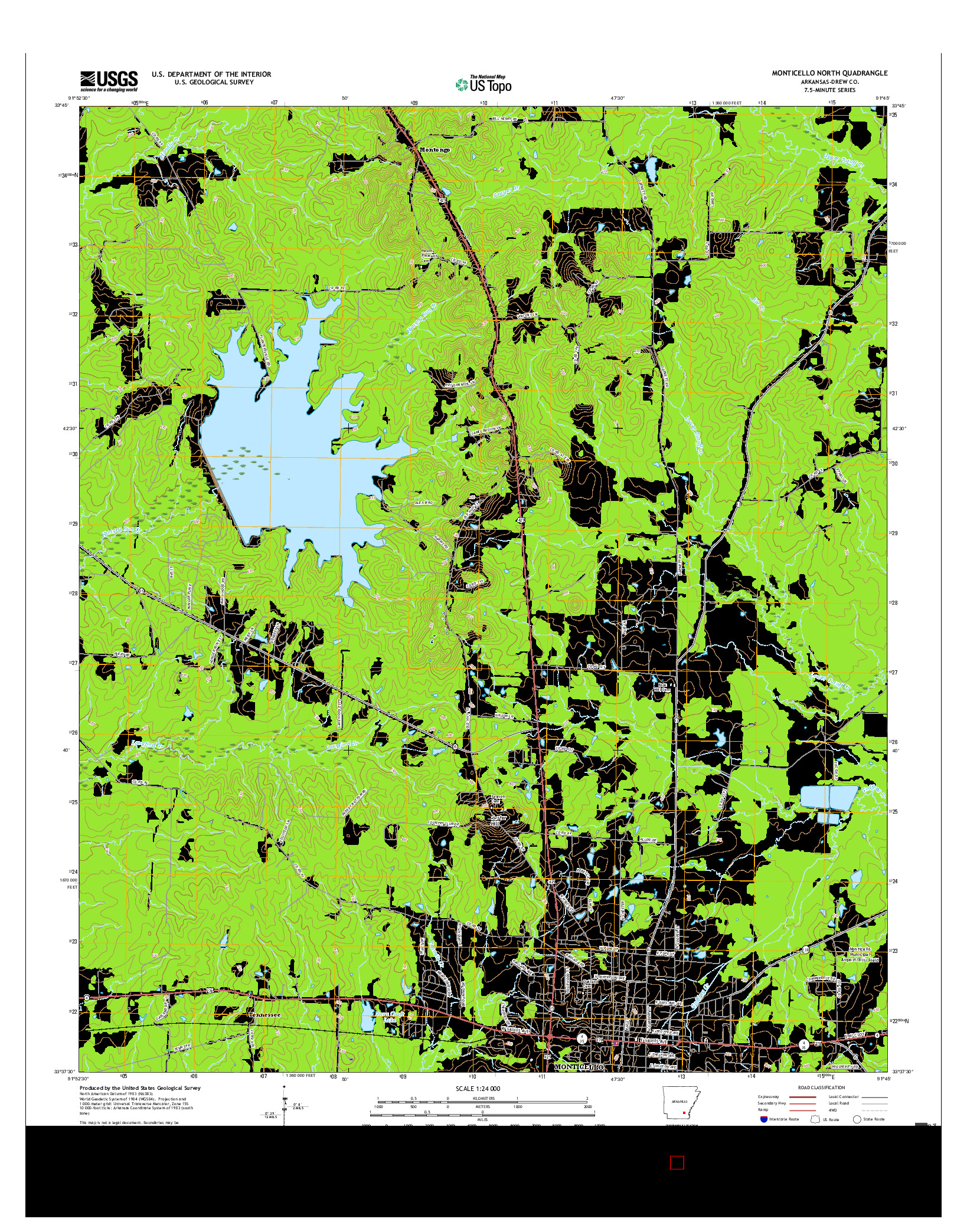 USGS US TOPO 7.5-MINUTE MAP FOR MONTICELLO NORTH, AR 2017