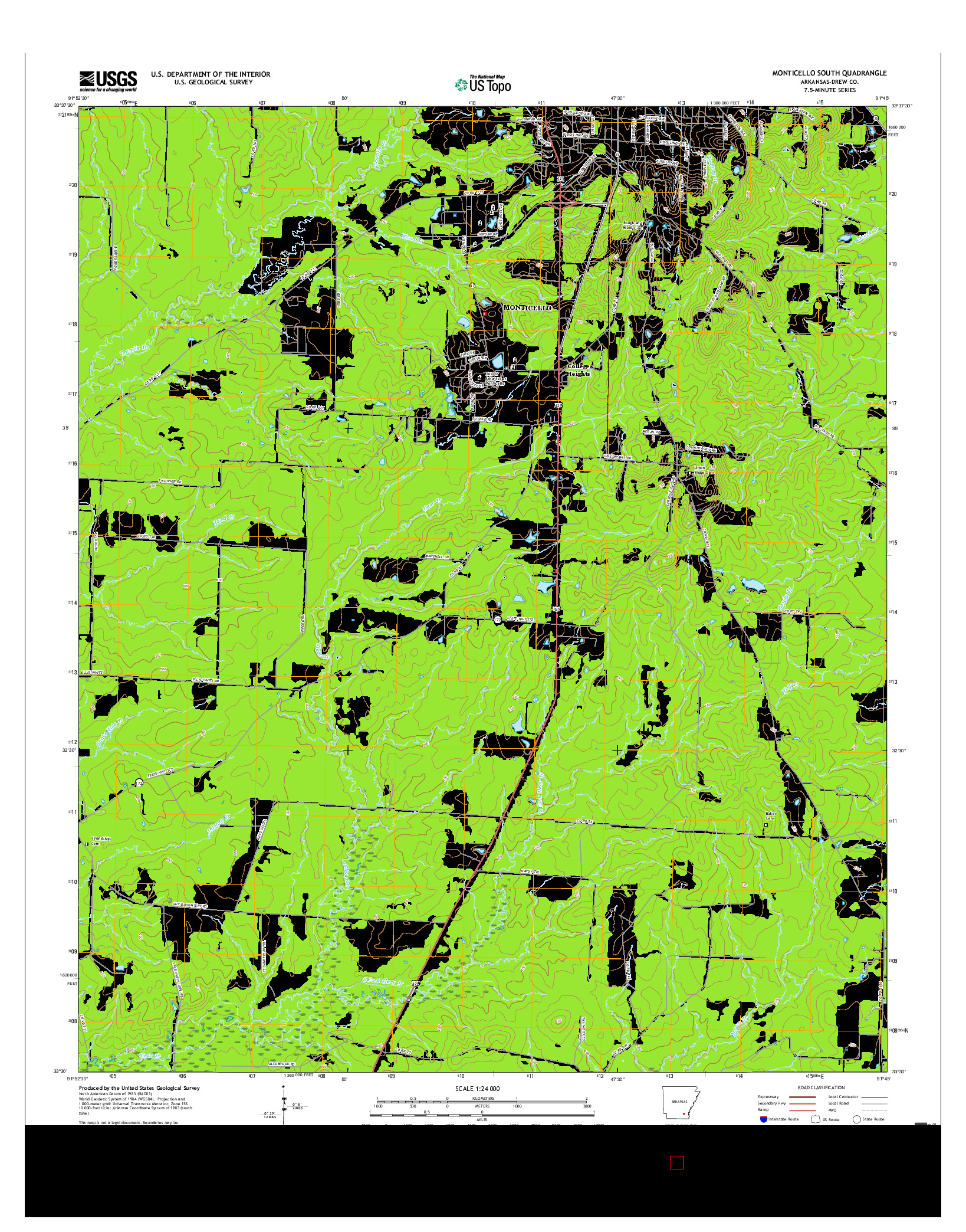 USGS US TOPO 7.5-MINUTE MAP FOR MONTICELLO SOUTH, AR 2017