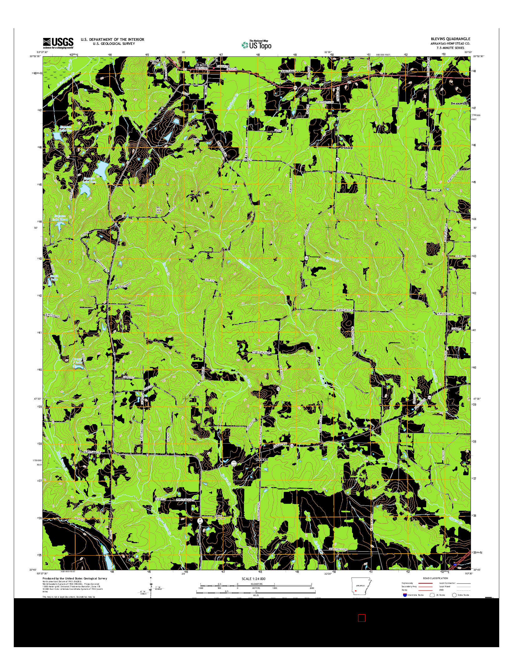 USGS US TOPO 7.5-MINUTE MAP FOR BLEVINS, AR 2017