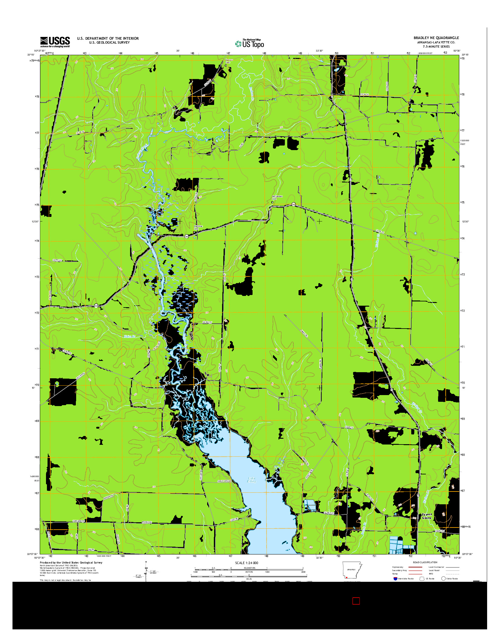 USGS US TOPO 7.5-MINUTE MAP FOR BRADLEY NE, AR 2017