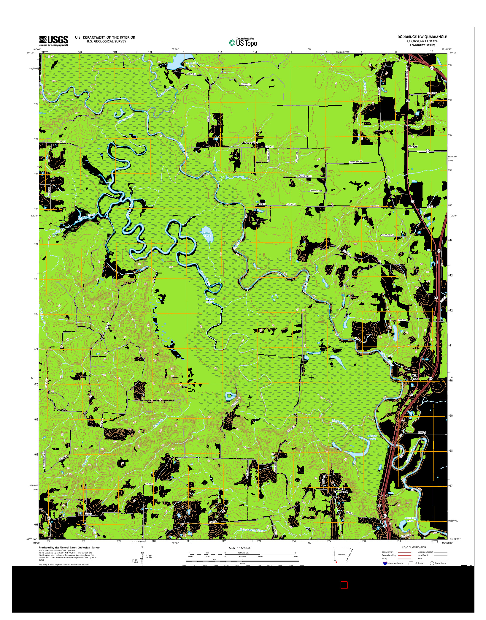 USGS US TOPO 7.5-MINUTE MAP FOR DODDRIDGE NW, AR 2017