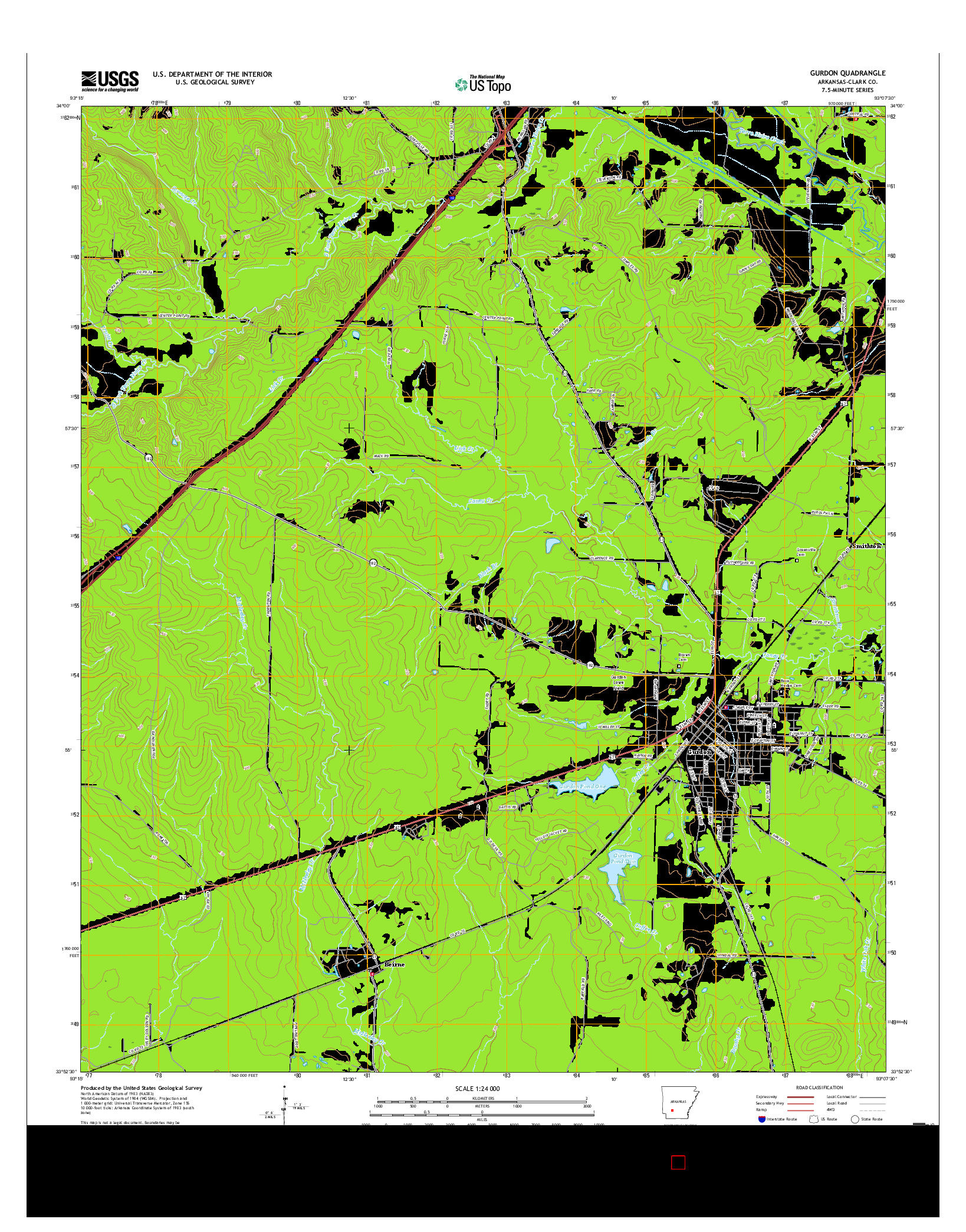 USGS US TOPO 7.5-MINUTE MAP FOR GURDON, AR 2017