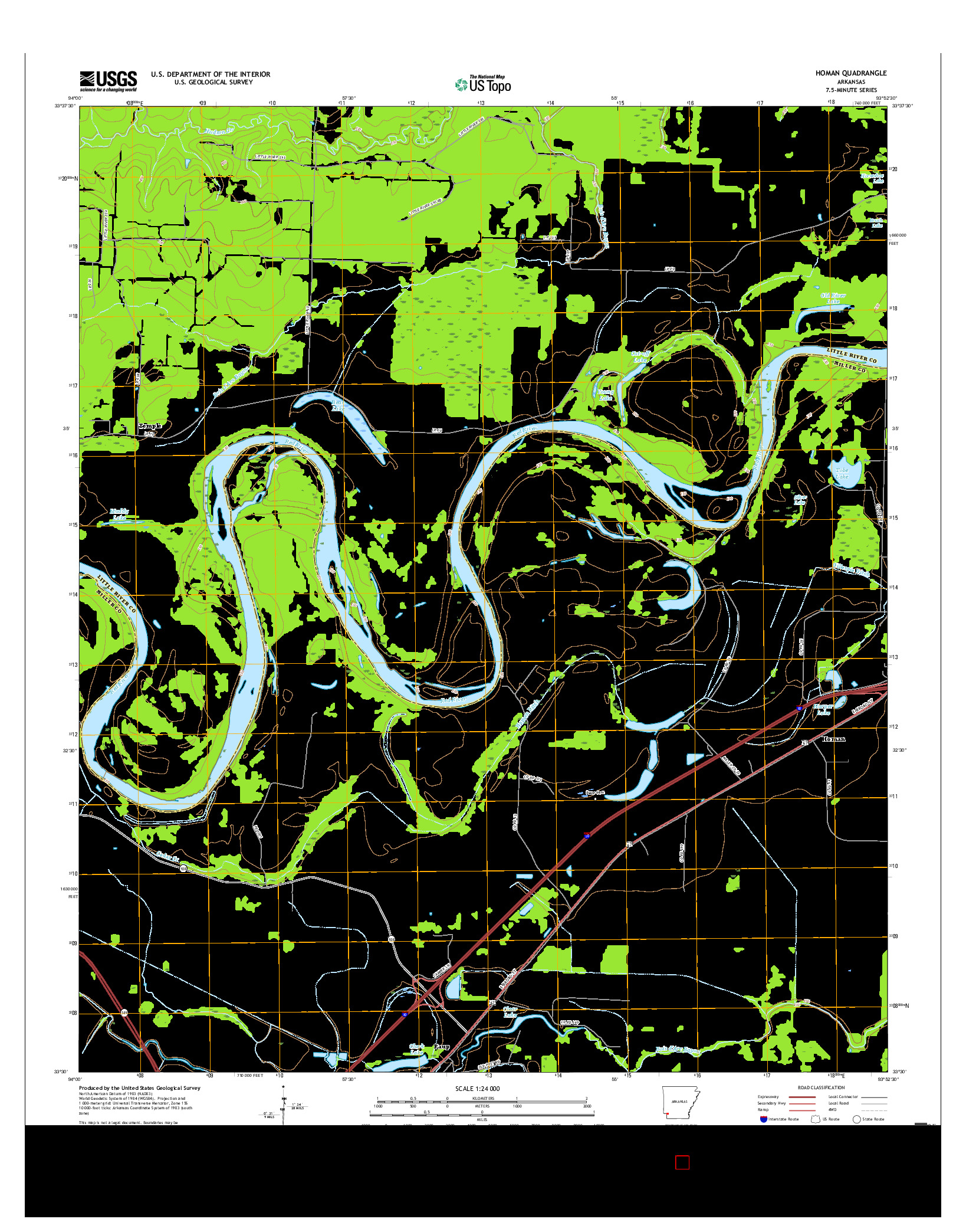 USGS US TOPO 7.5-MINUTE MAP FOR HOMAN, AR 2017