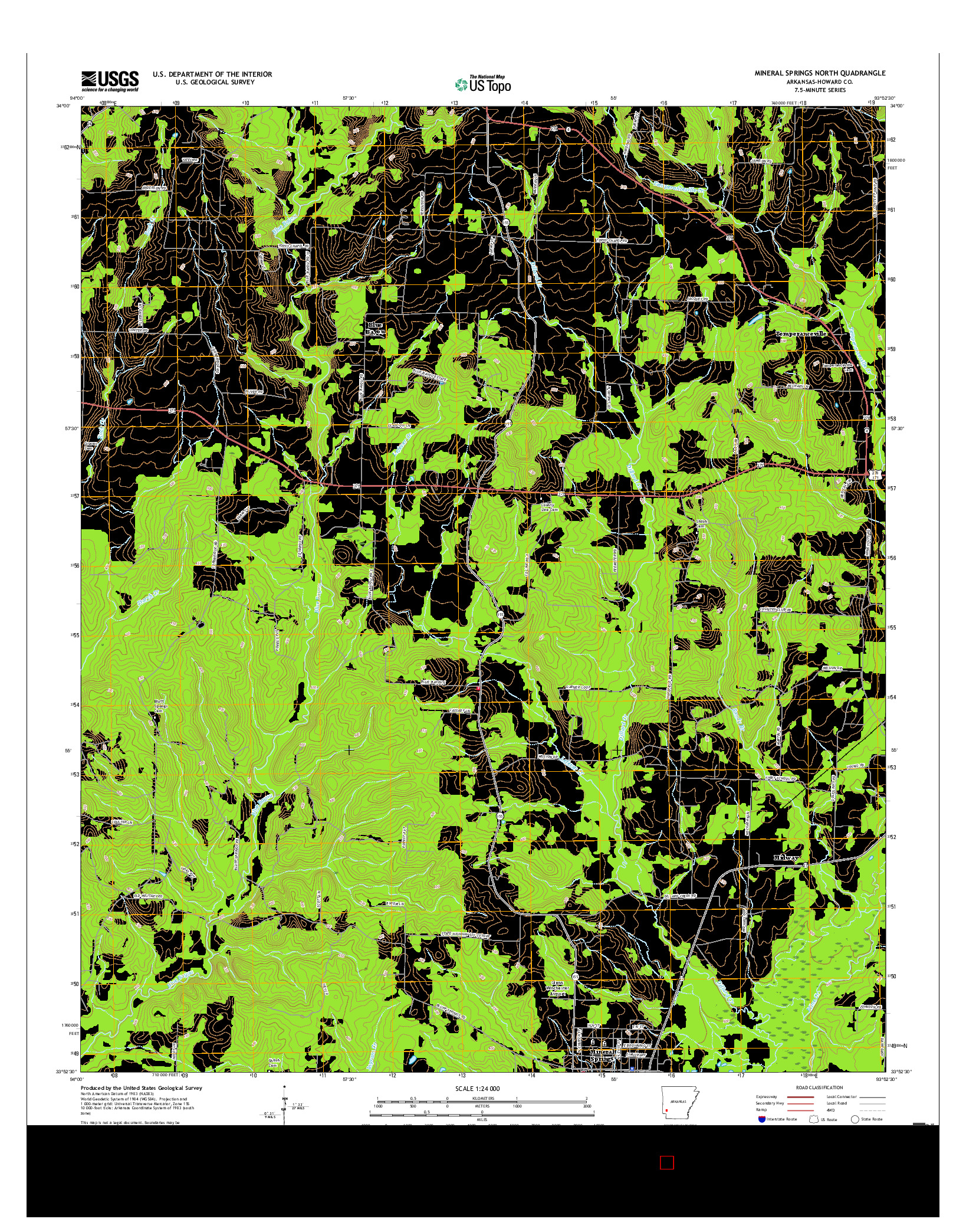 USGS US TOPO 7.5-MINUTE MAP FOR MINERAL SPRINGS NORTH, AR 2017