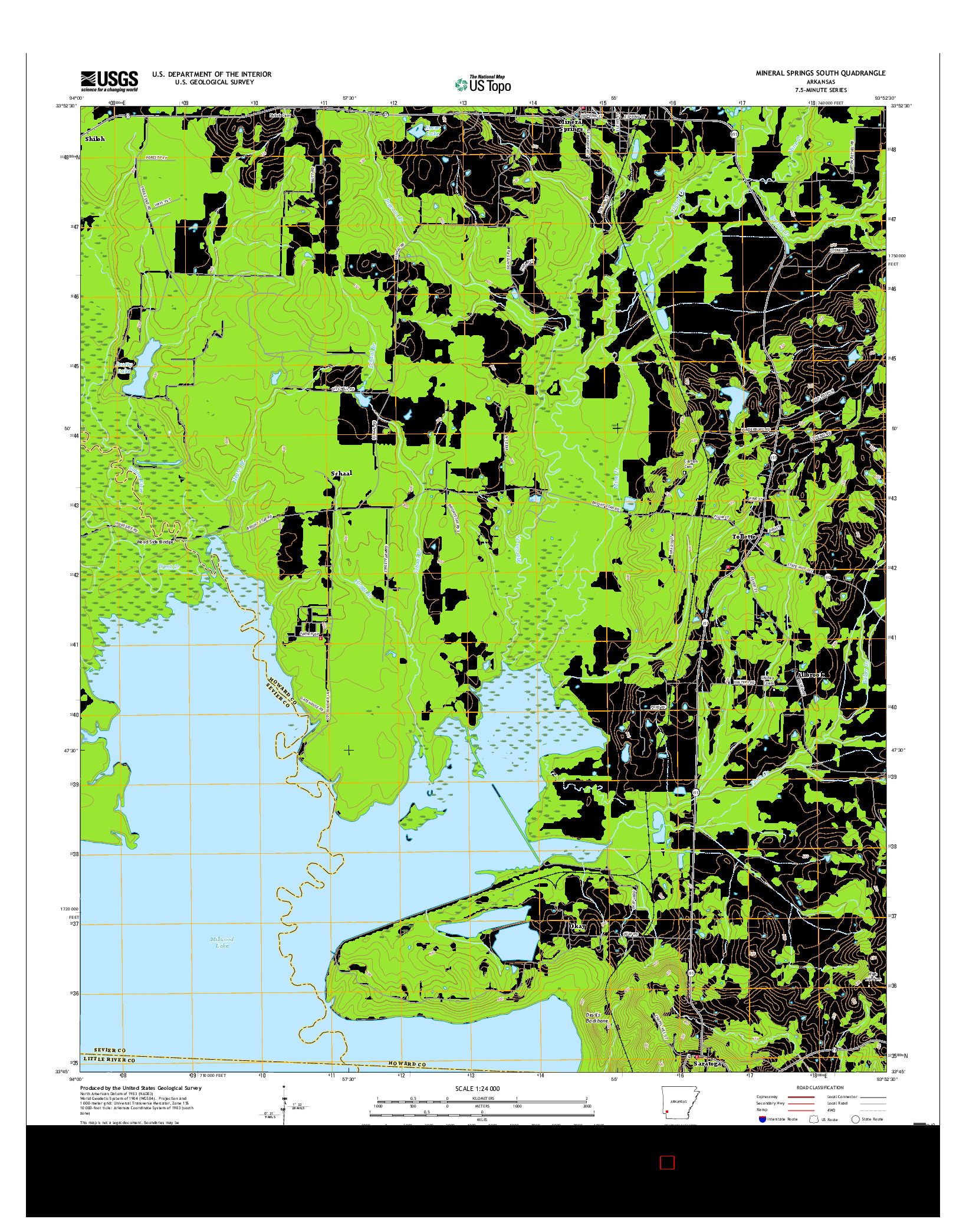 USGS US TOPO 7.5-MINUTE MAP FOR MINERAL SPRINGS SOUTH, AR 2017