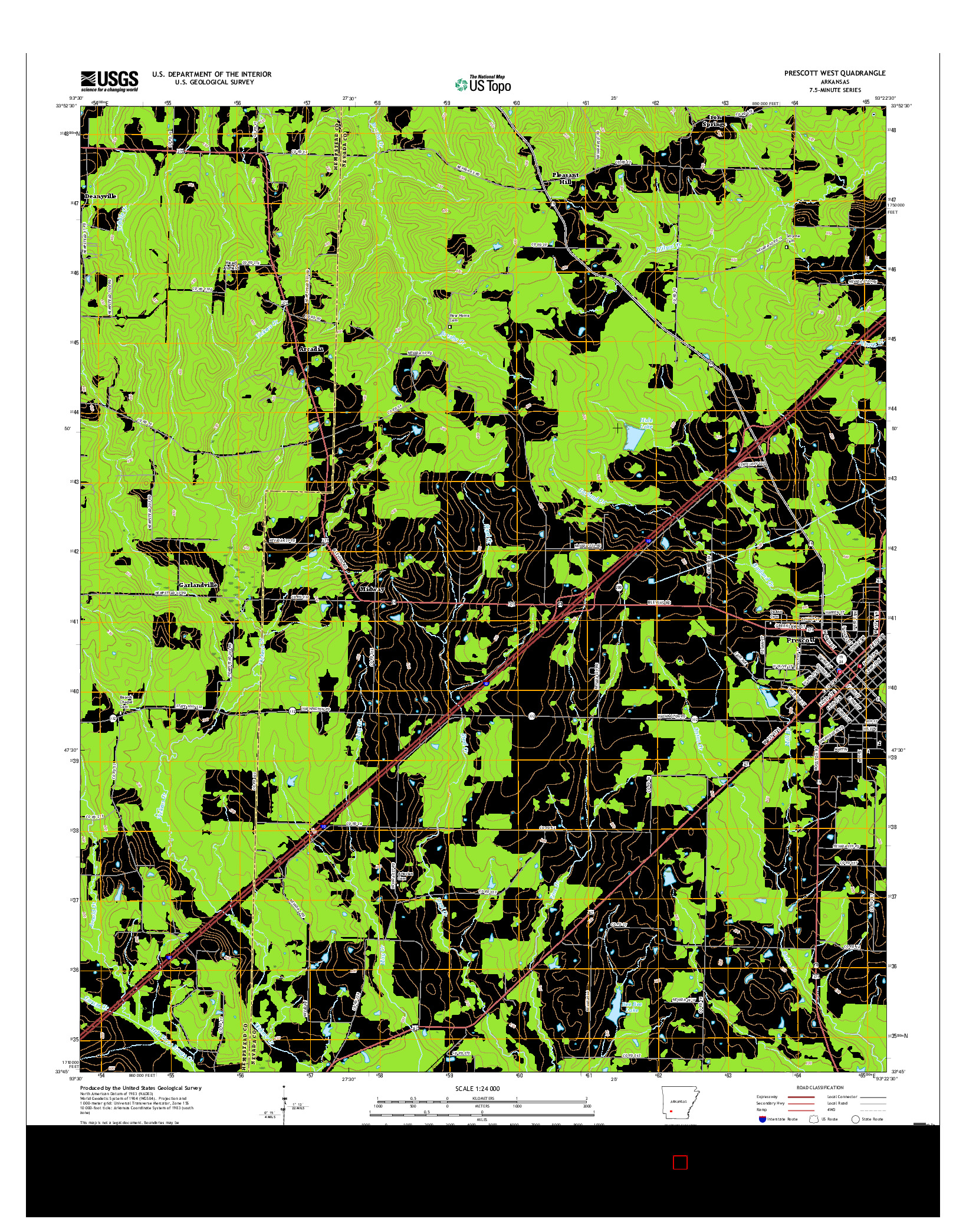 USGS US TOPO 7.5-MINUTE MAP FOR PRESCOTT WEST, AR 2017