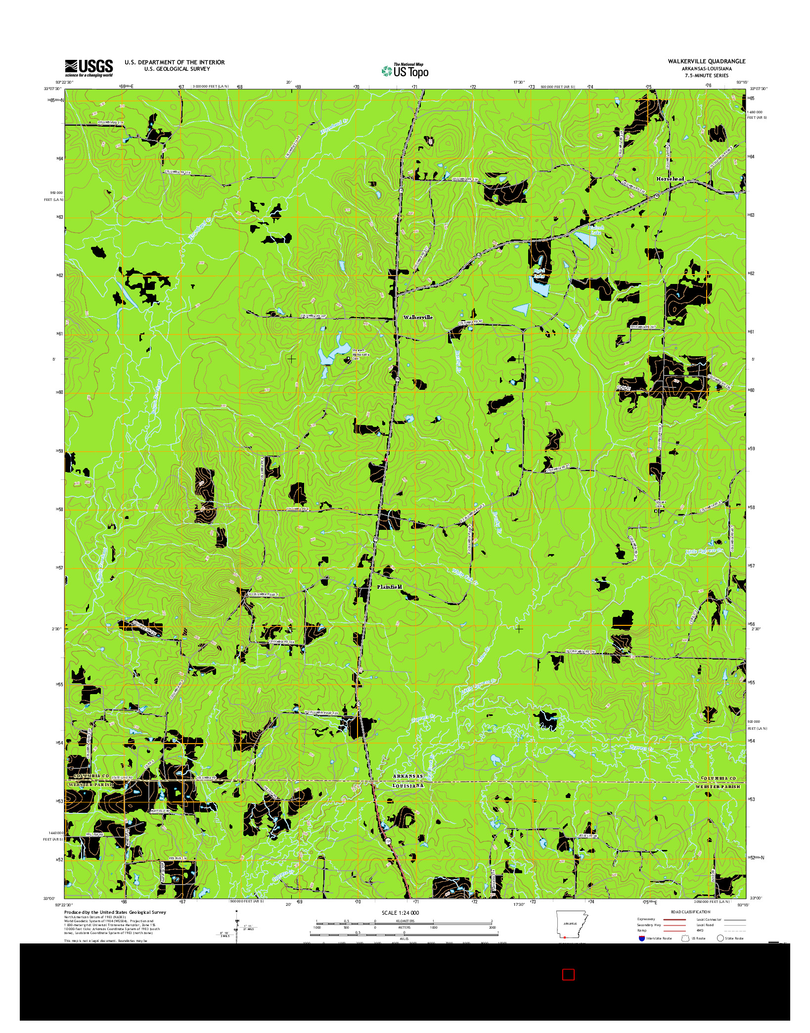 USGS US TOPO 7.5-MINUTE MAP FOR WALKERVILLE, AR-LA 2017