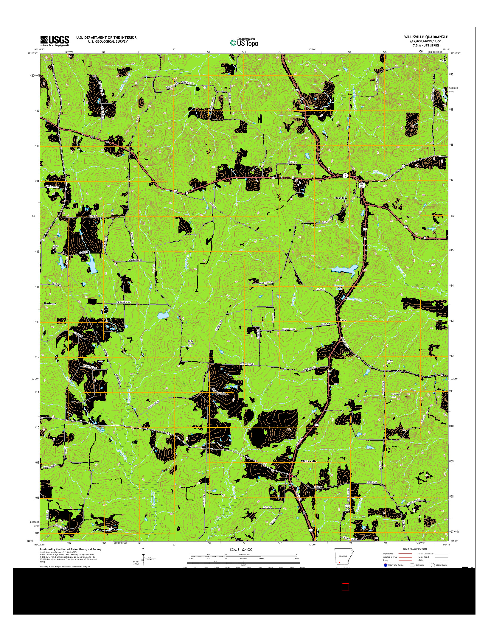 USGS US TOPO 7.5-MINUTE MAP FOR WILLISVILLE, AR 2017