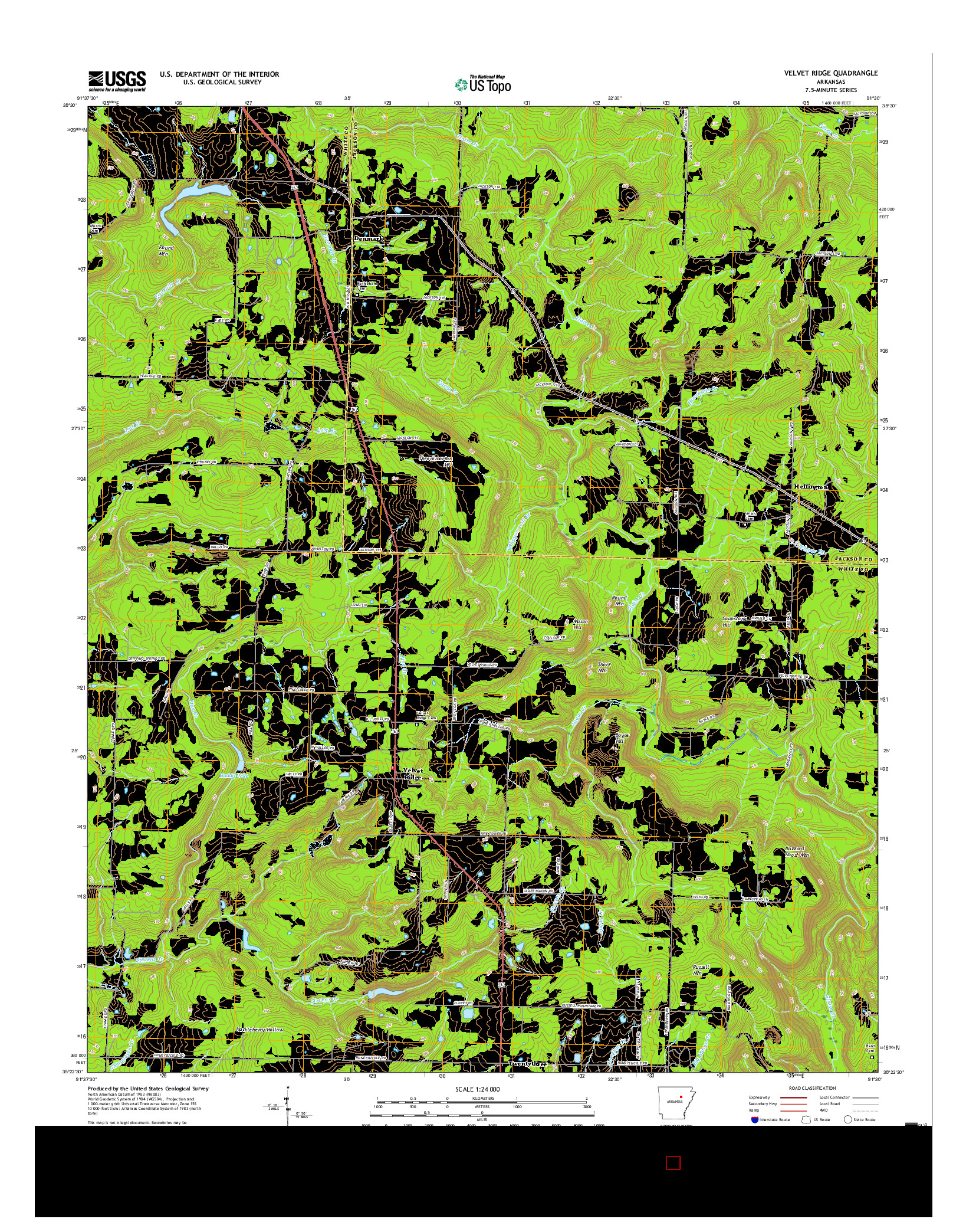 USGS US TOPO 7.5-MINUTE MAP FOR VELVET RIDGE, AR 2017