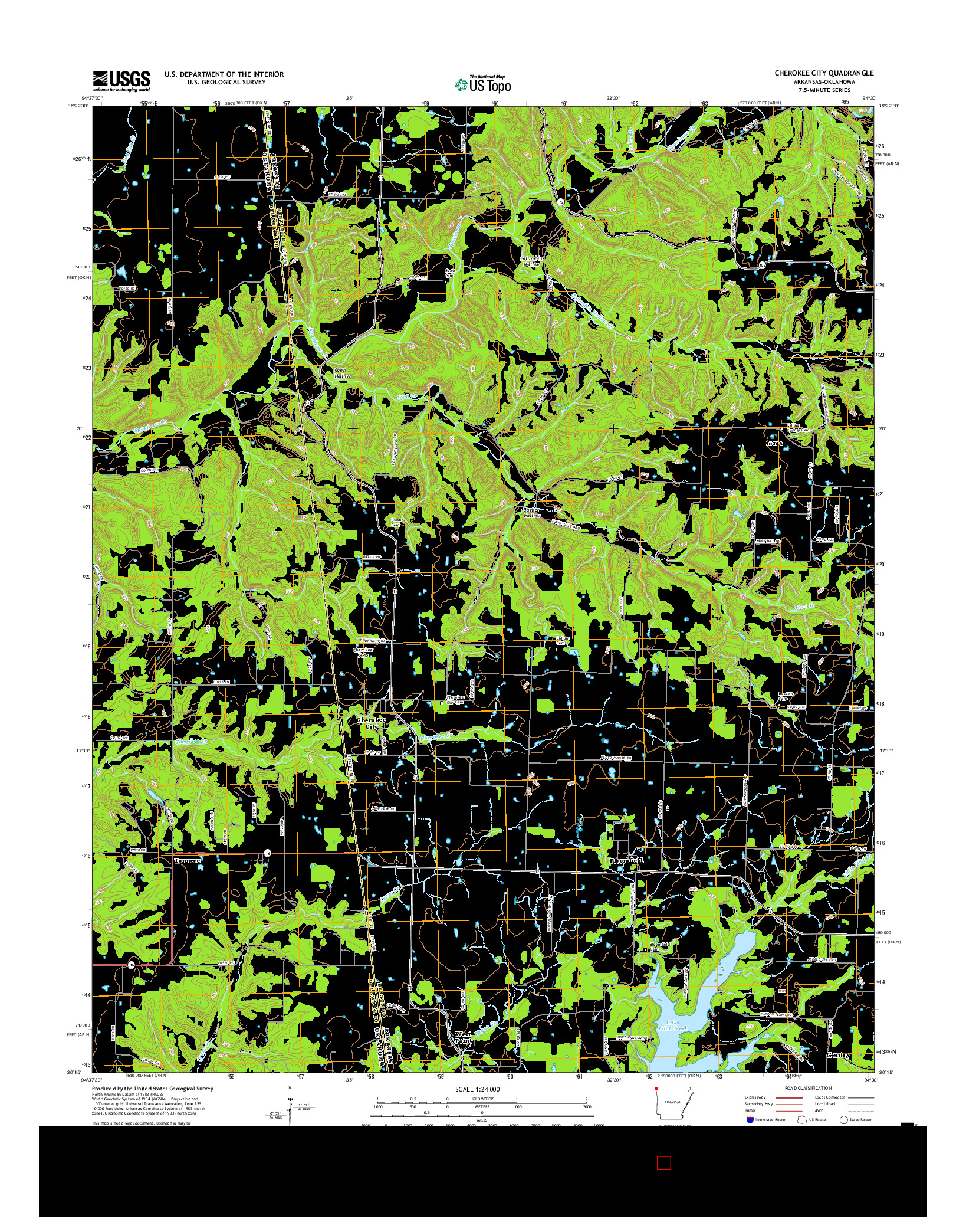 USGS US TOPO 7.5-MINUTE MAP FOR CHEROKEE CITY, AR-OK 2017