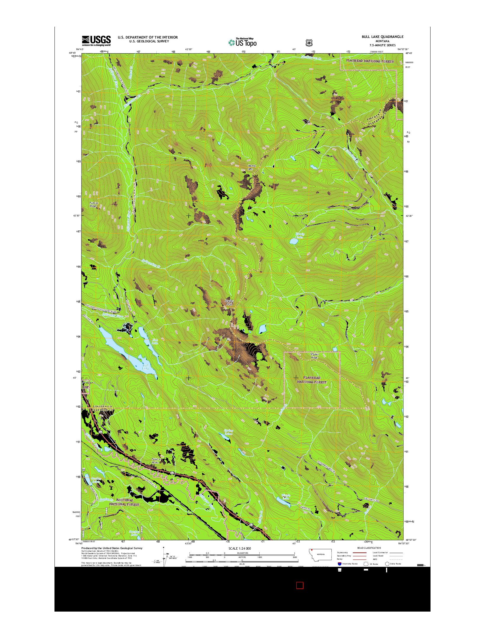 USGS US TOPO 7.5-MINUTE MAP FOR BULL LAKE, MT 2017