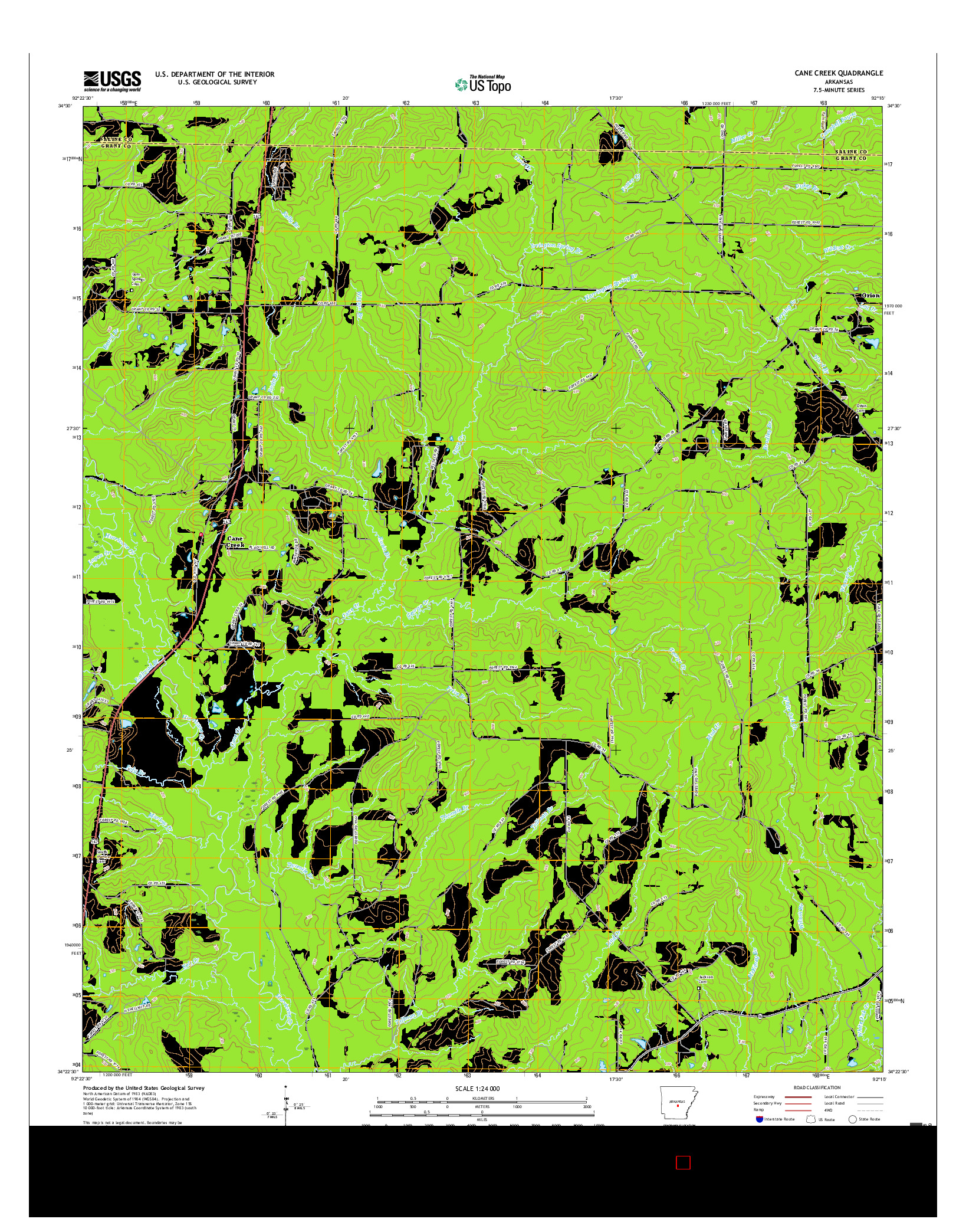 USGS US TOPO 7.5-MINUTE MAP FOR CANE CREEK, AR 2017