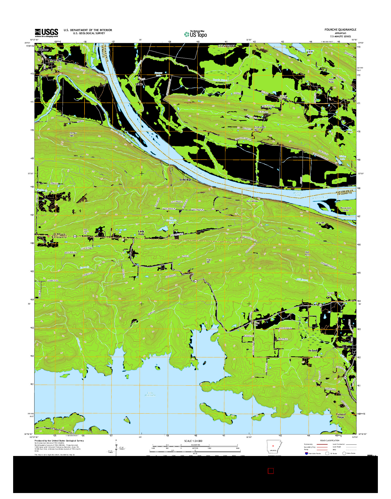 USGS US TOPO 7.5-MINUTE MAP FOR FOURCHE, AR 2017