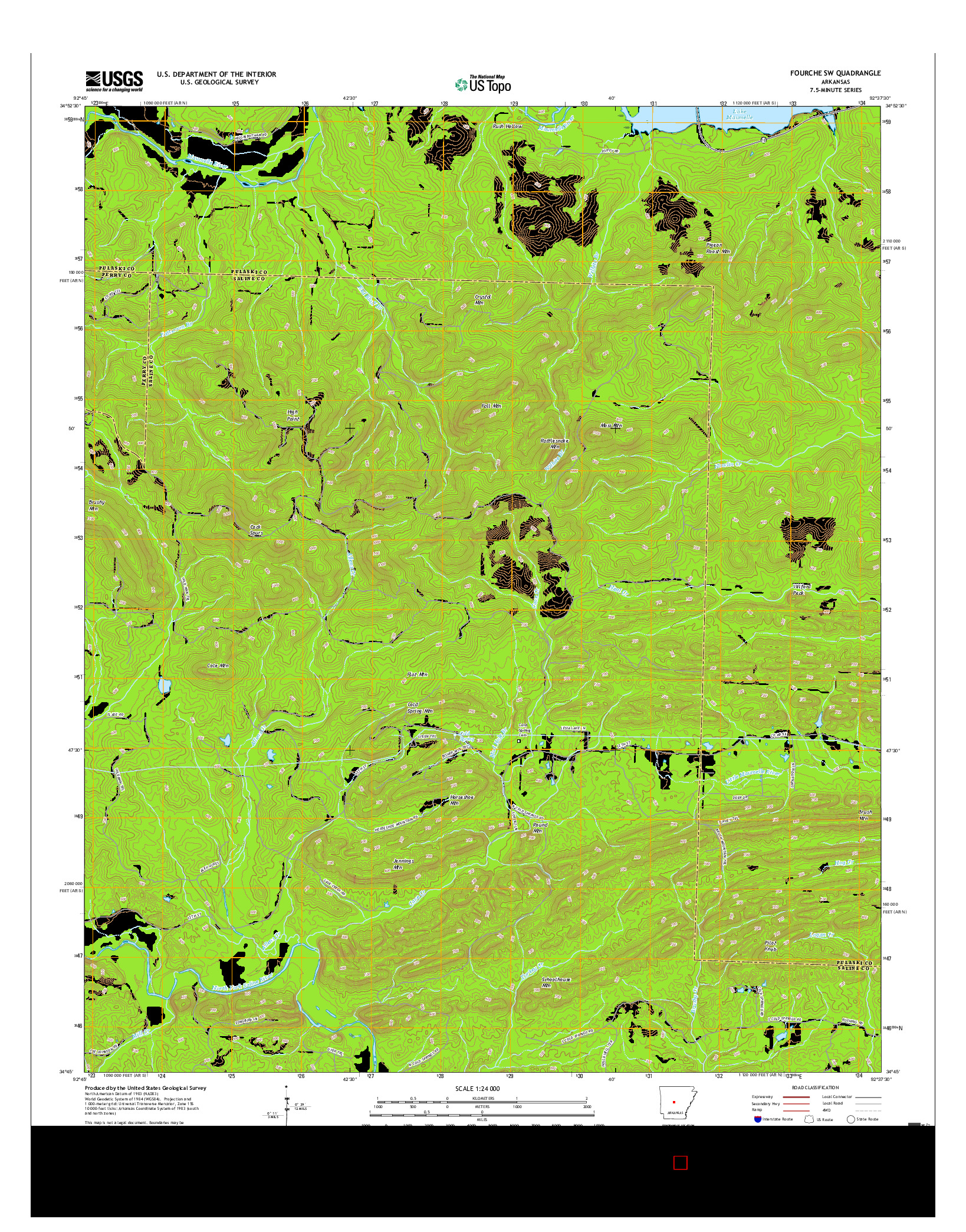 USGS US TOPO 7.5-MINUTE MAP FOR FOURCHE SW, AR 2017