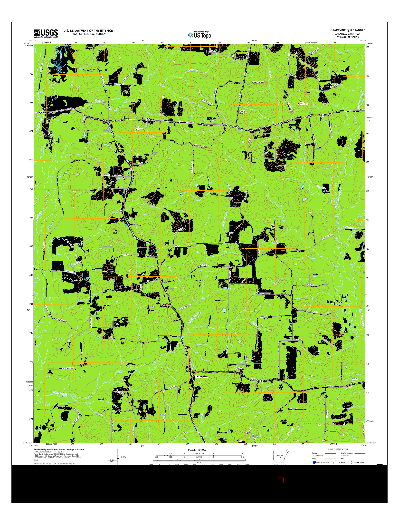 USGS US TOPO 7.5-MINUTE MAP FOR GRAPEVINE, AR 2017