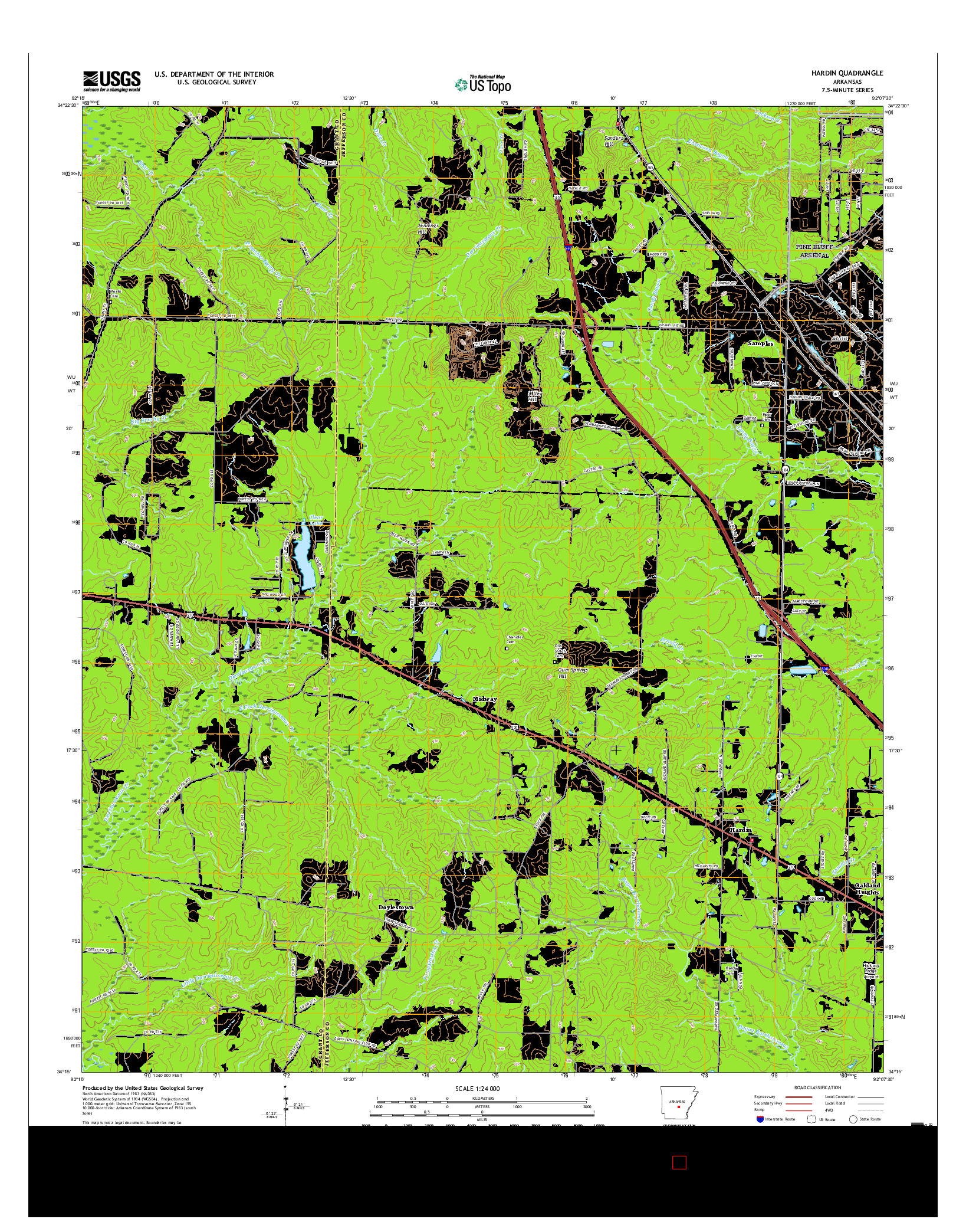 USGS US TOPO 7.5-MINUTE MAP FOR HARDIN, AR 2017