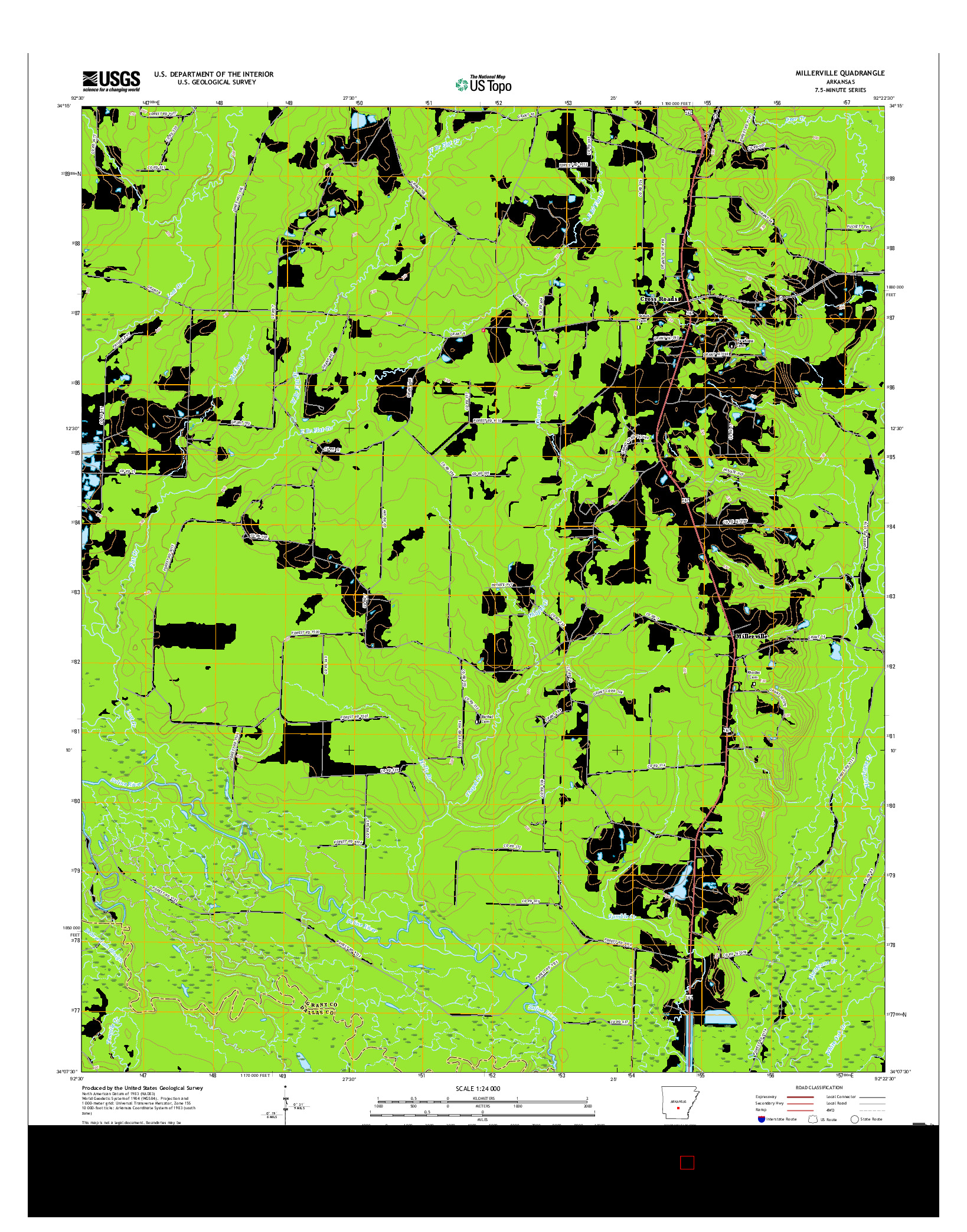 USGS US TOPO 7.5-MINUTE MAP FOR MILLERVILLE, AR 2017