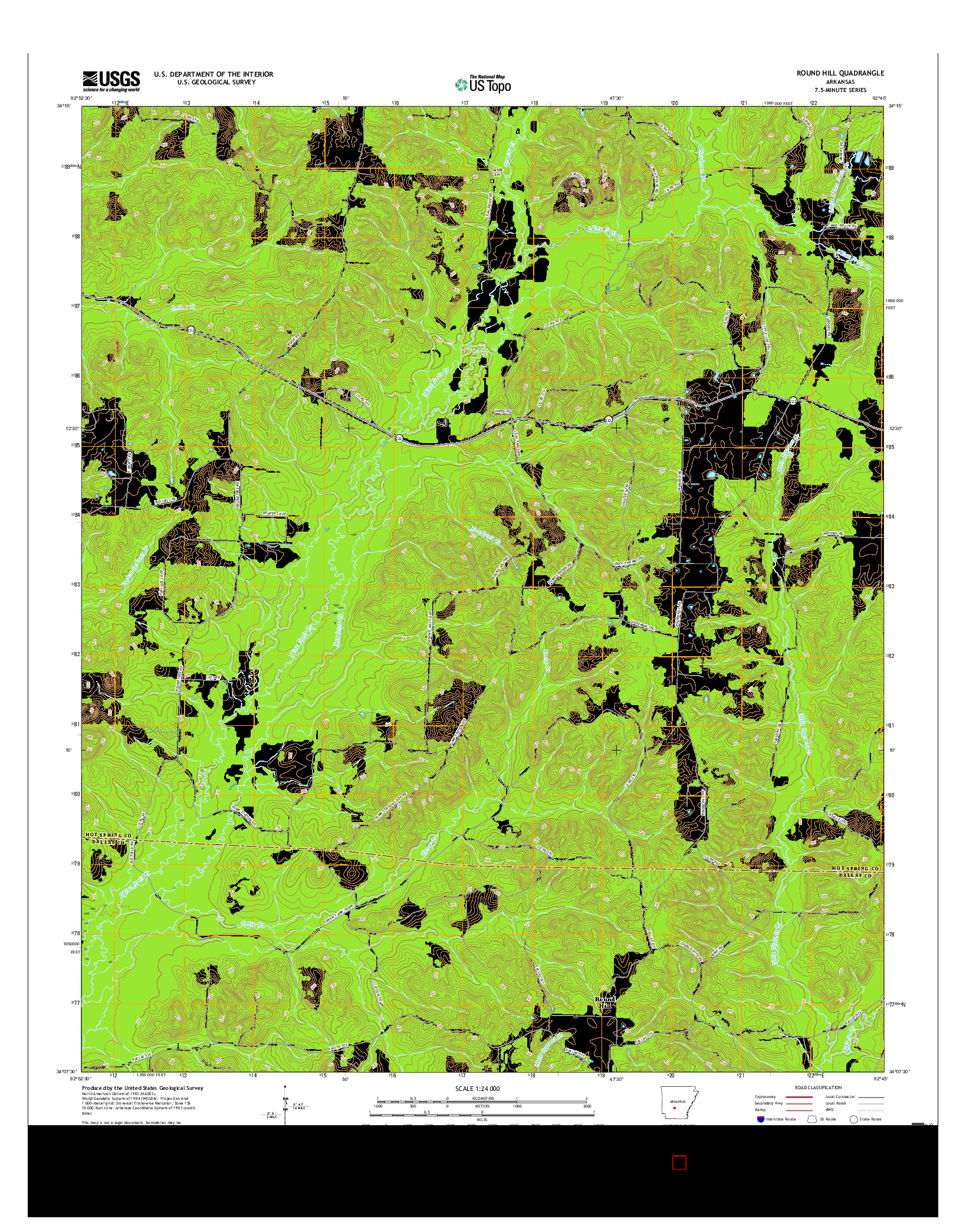 USGS US TOPO 7.5-MINUTE MAP FOR ROUND HILL, AR 2017