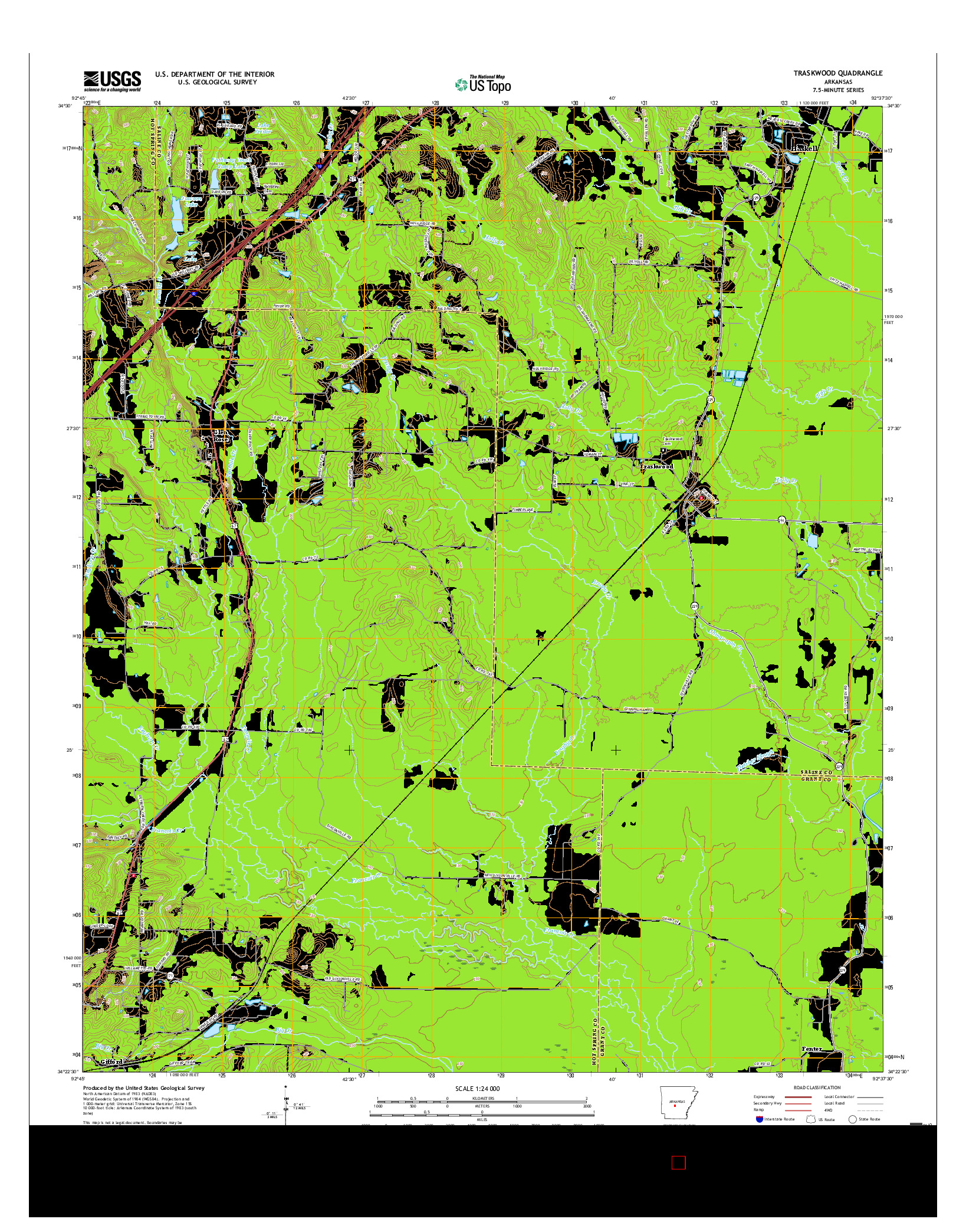 USGS US TOPO 7.5-MINUTE MAP FOR TRASKWOOD, AR 2017