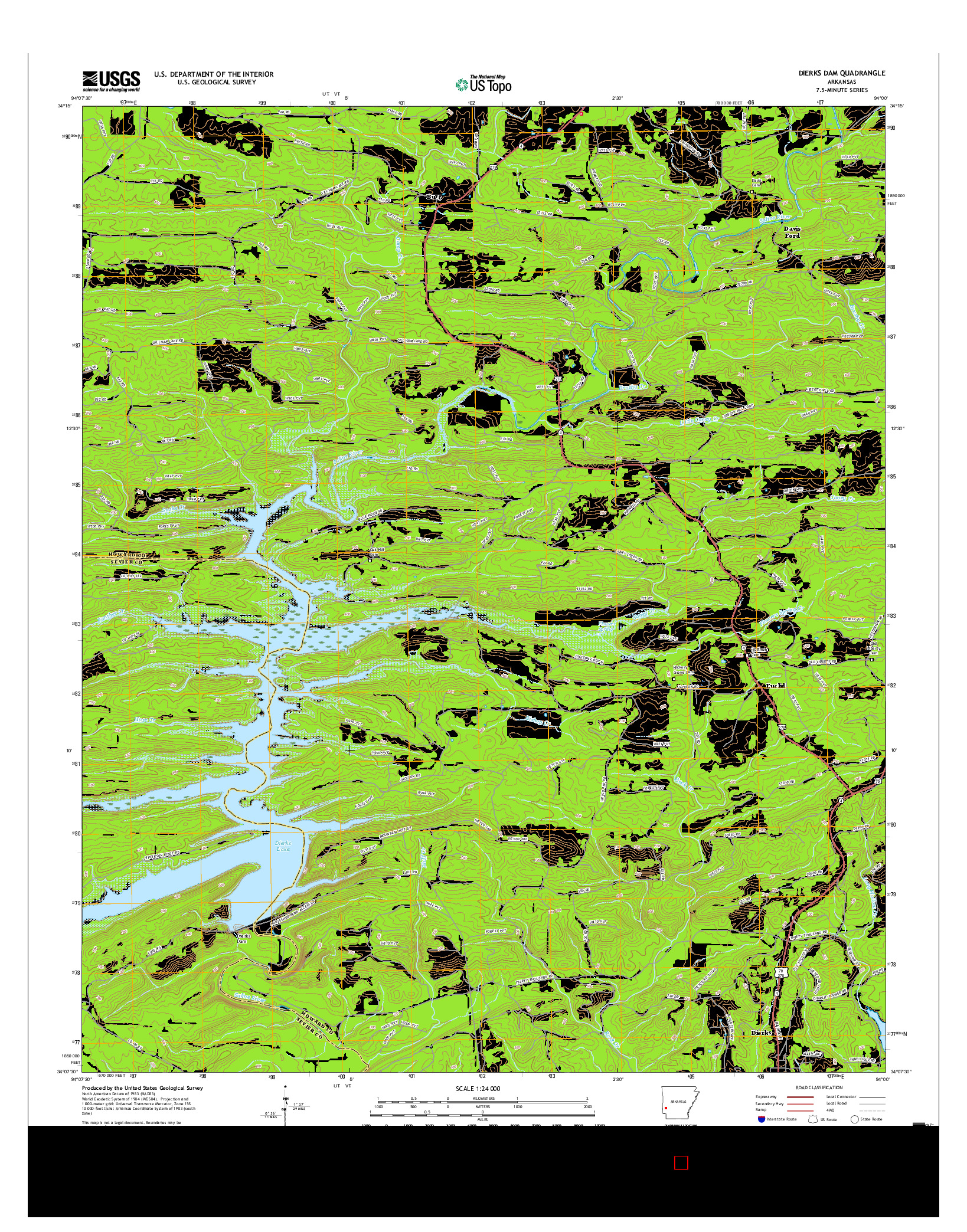 USGS US TOPO 7.5-MINUTE MAP FOR DIERKS DAM, AR 2017