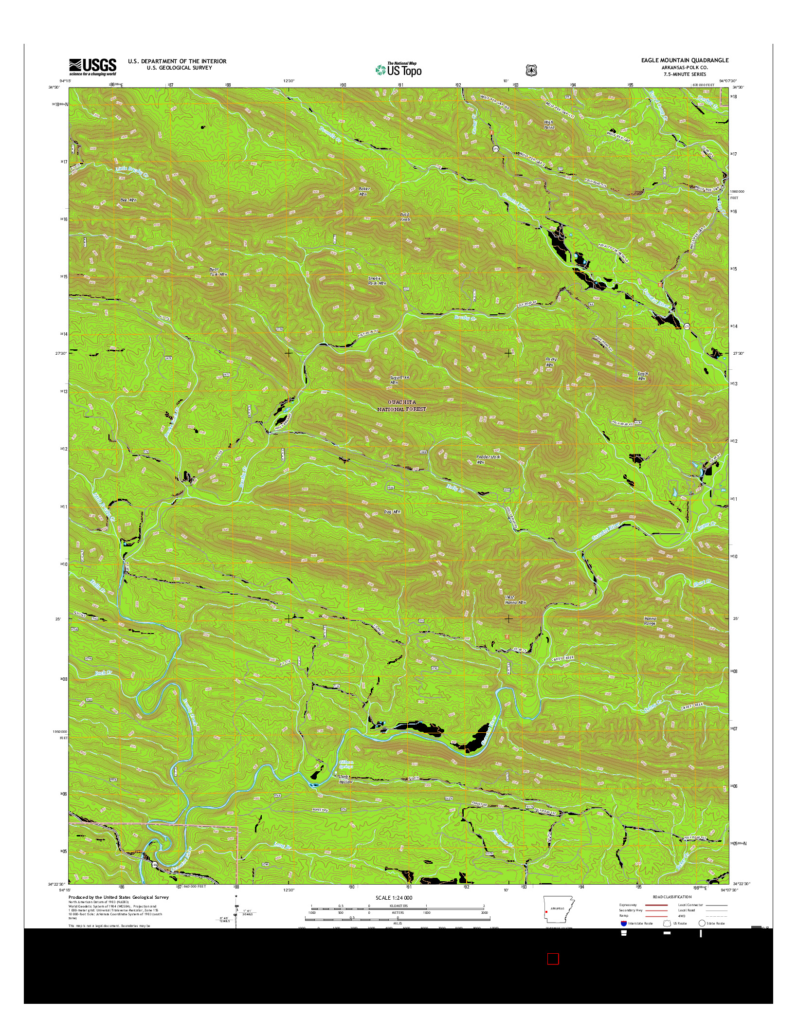 USGS US TOPO 7.5-MINUTE MAP FOR EAGLE MOUNTAIN, AR 2017