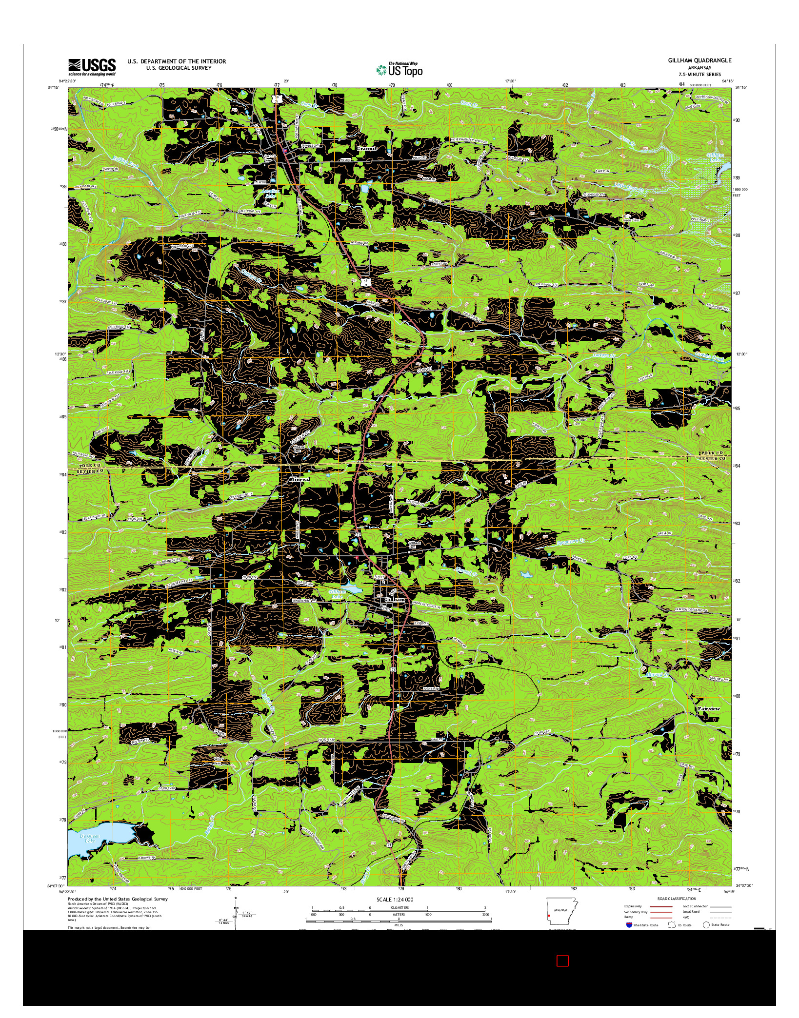 USGS US TOPO 7.5-MINUTE MAP FOR GILLHAM, AR 2017