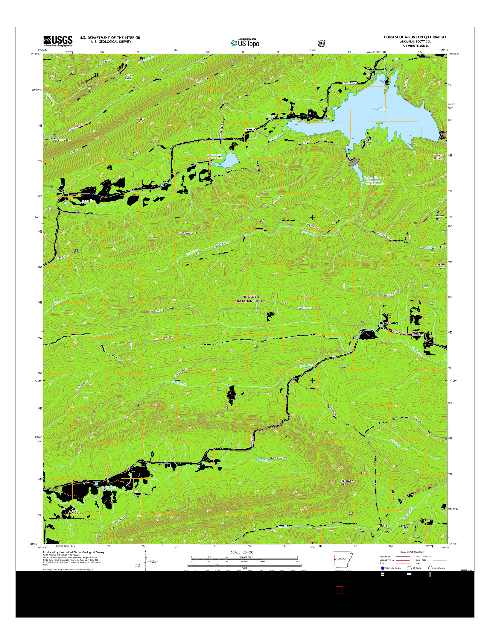 USGS US TOPO 7.5-MINUTE MAP FOR HORSESHOE MOUNTAIN, AR 2017