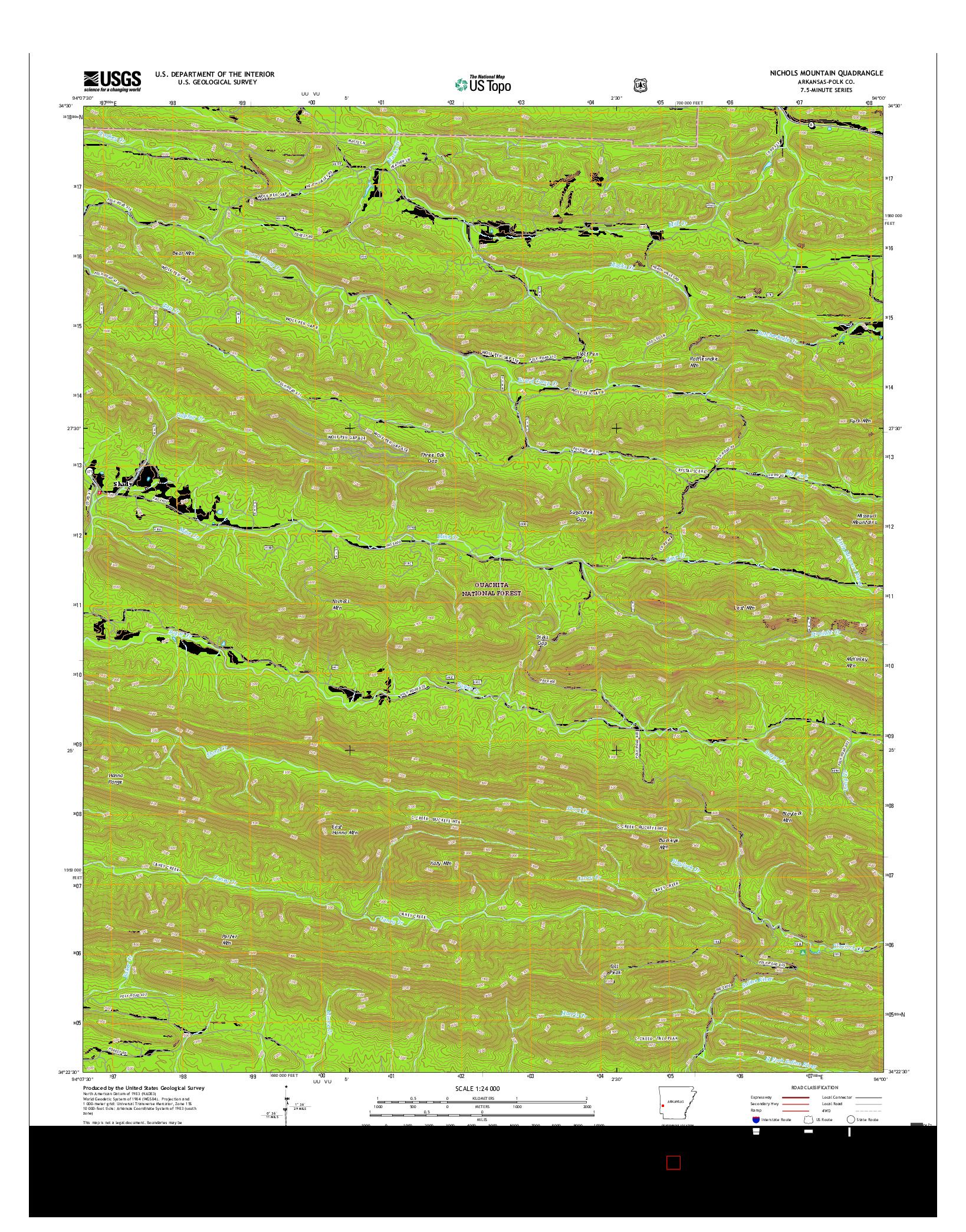 USGS US TOPO 7.5-MINUTE MAP FOR NICHOLS MOUNTAIN, AR 2017