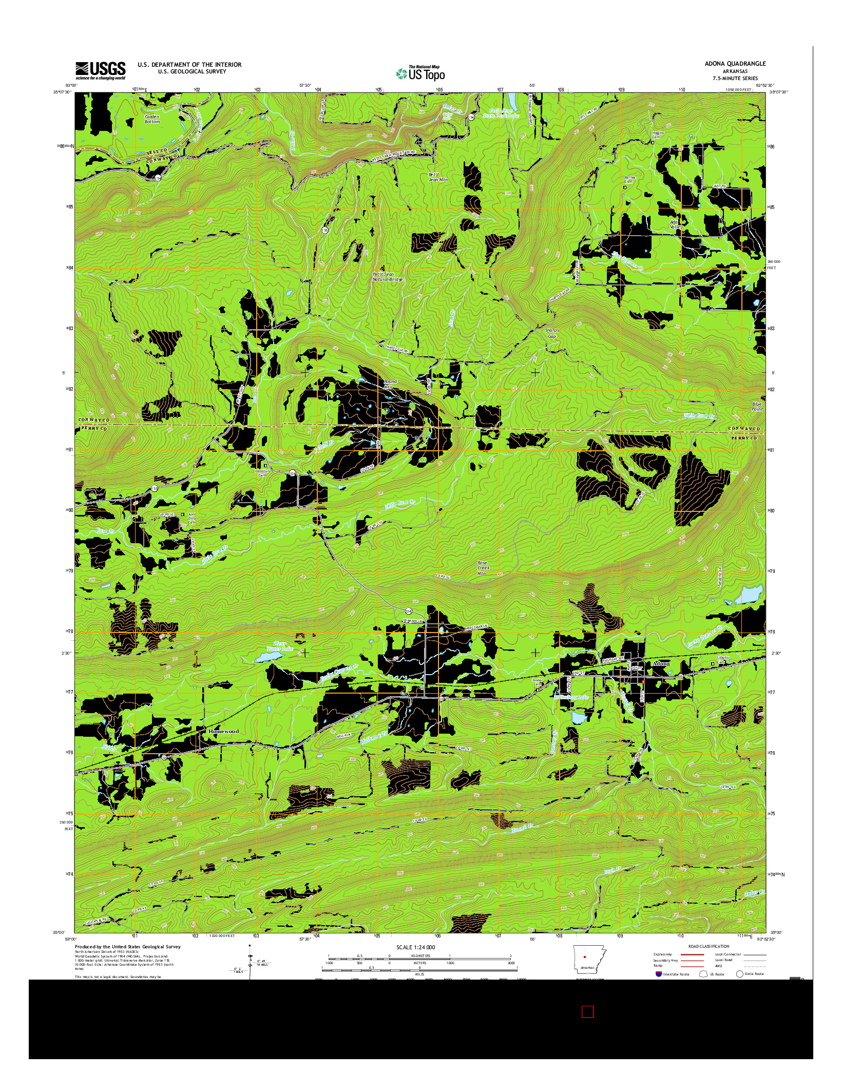 USGS US TOPO 7.5-MINUTE MAP FOR ADONA, AR 2017