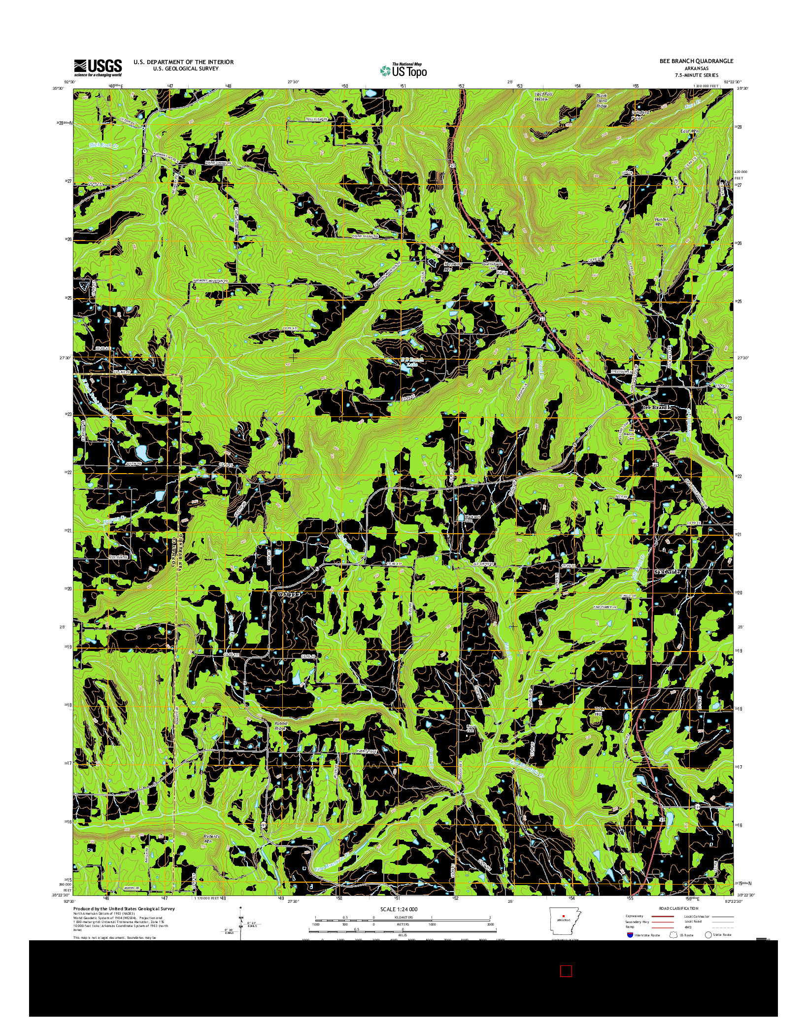 USGS US TOPO 7.5-MINUTE MAP FOR BEE BRANCH, AR 2017