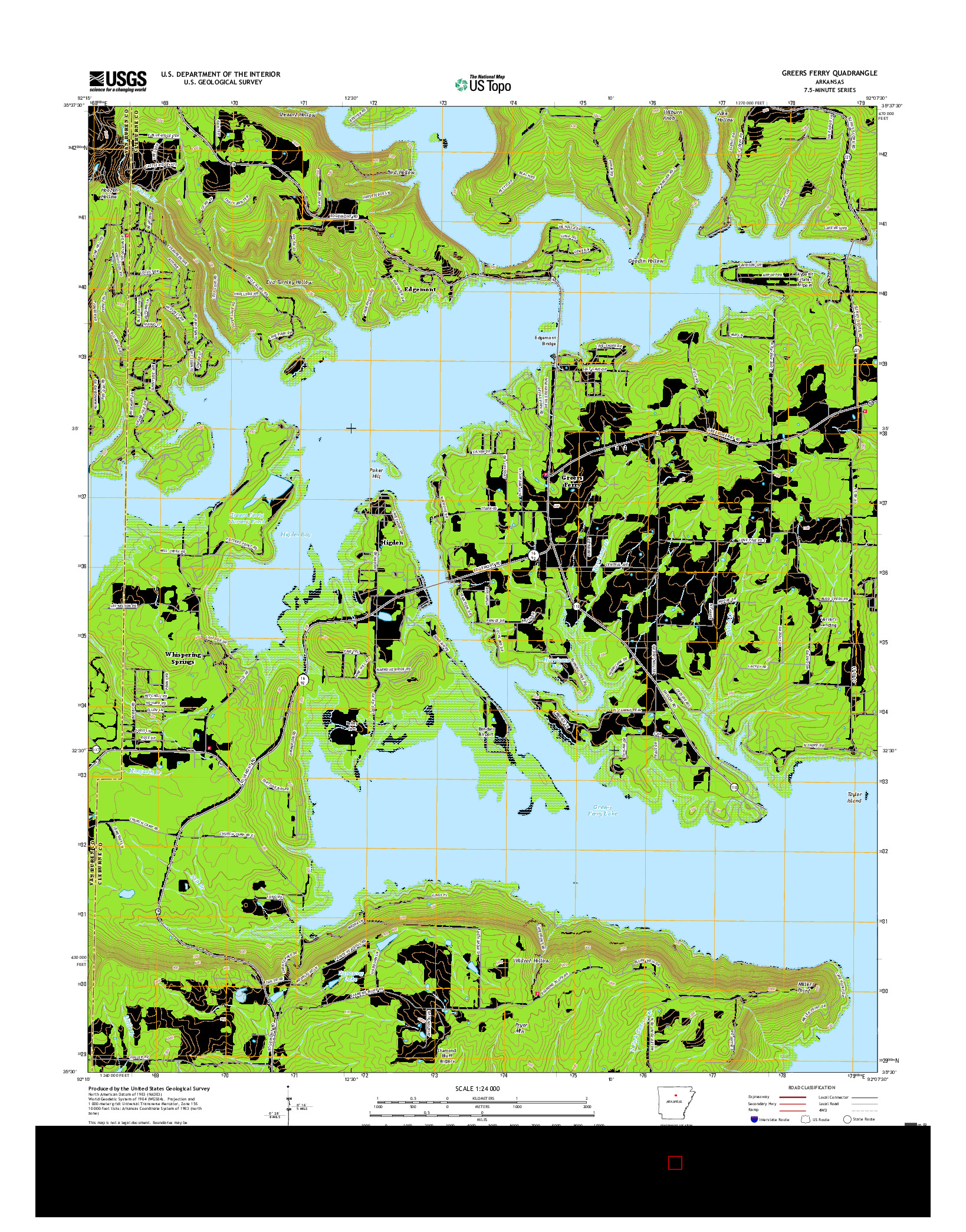 USGS US TOPO 7.5-MINUTE MAP FOR GREERS FERRY, AR 2017