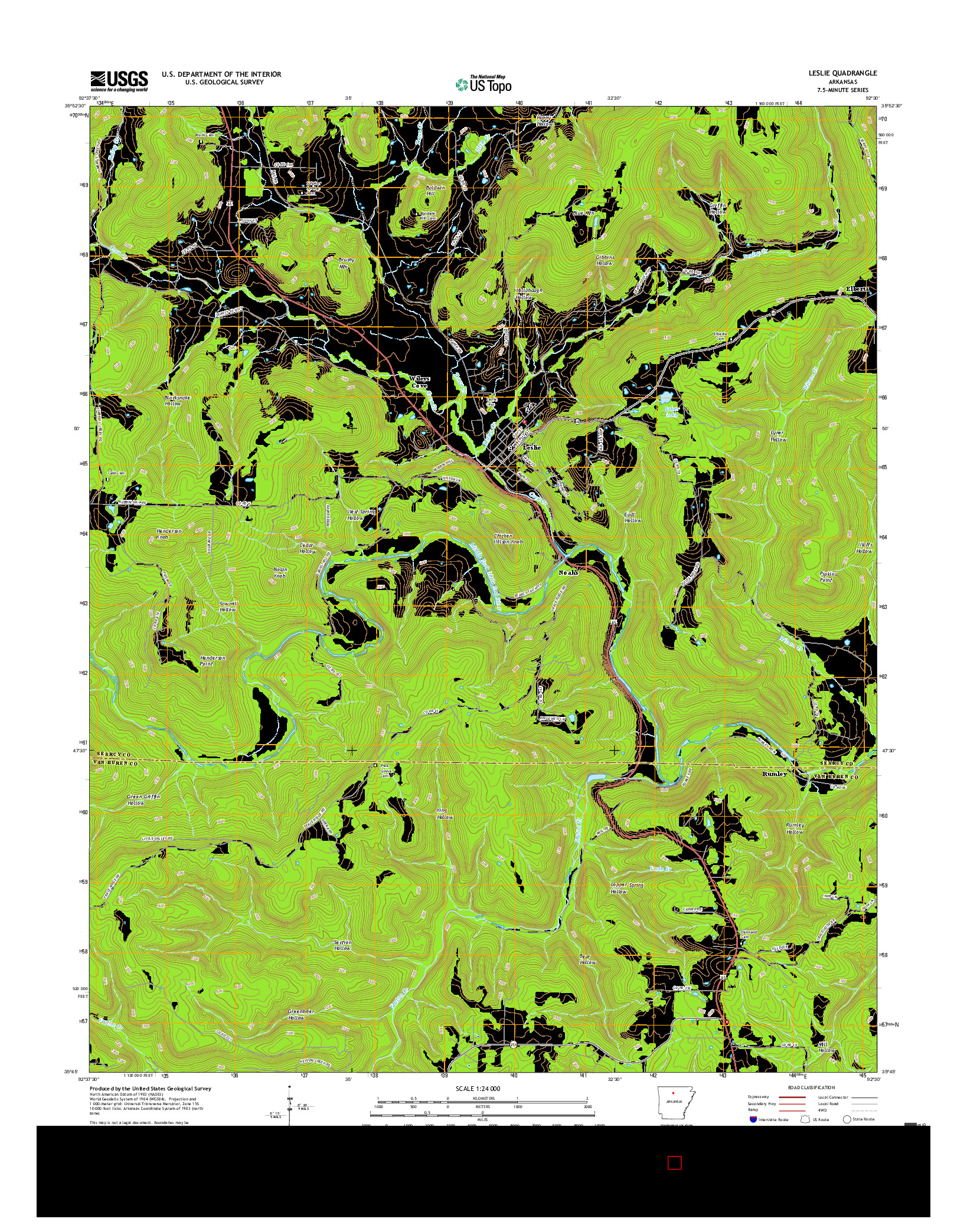 USGS US TOPO 7.5-MINUTE MAP FOR LESLIE, AR 2017