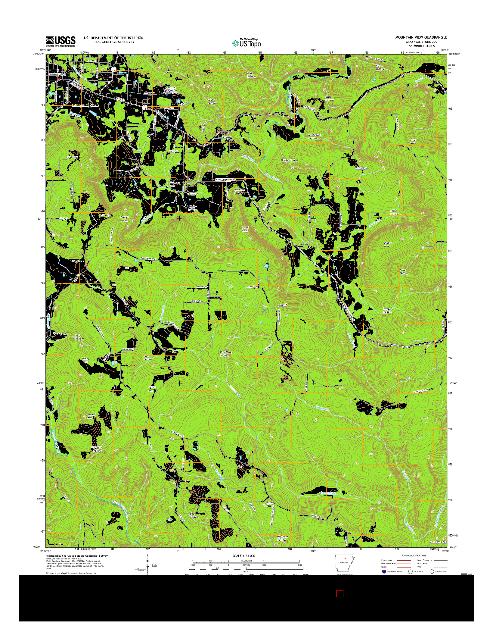 USGS US TOPO 7.5-MINUTE MAP FOR MOUNTAIN VIEW, AR 2017