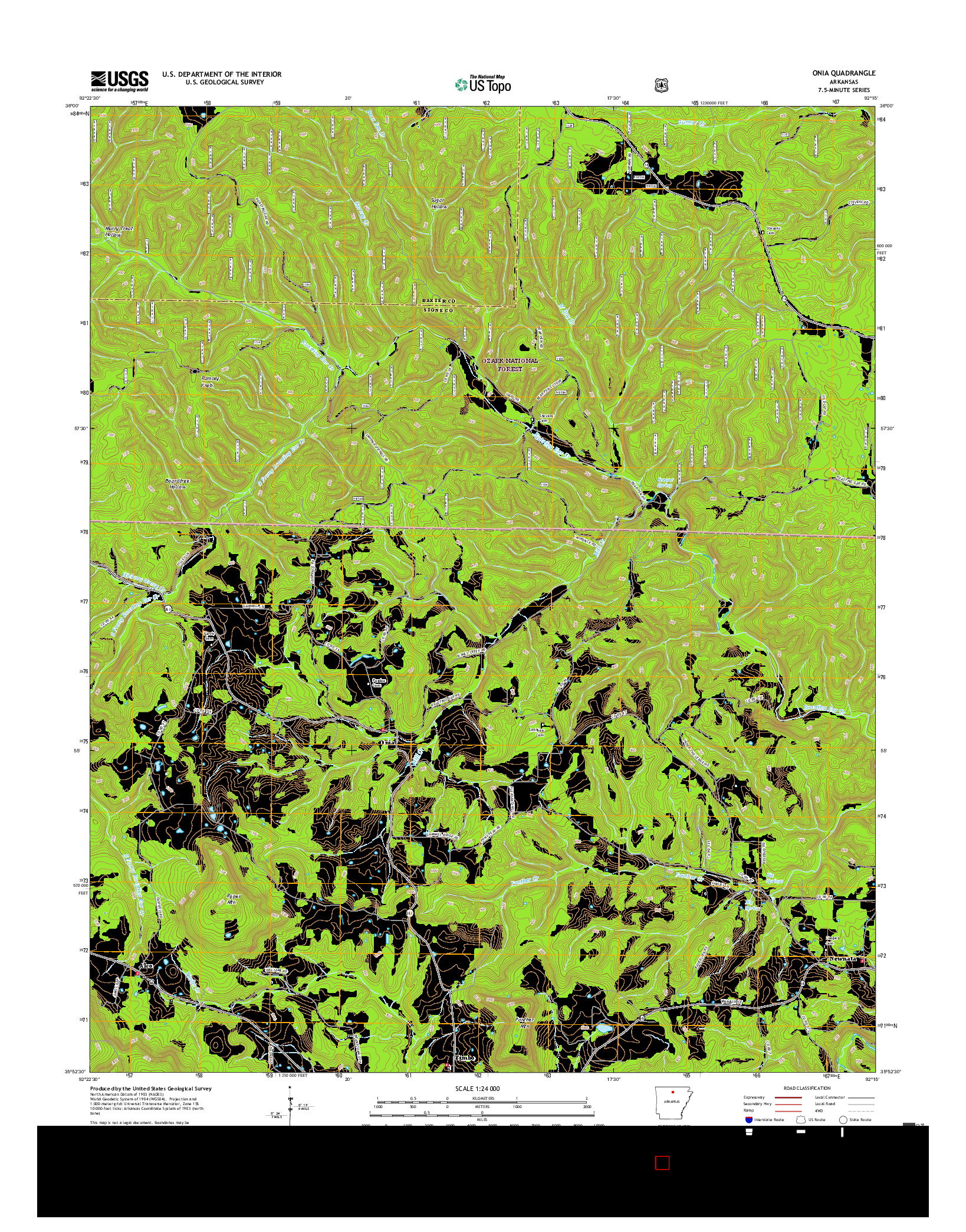 USGS US TOPO 7.5-MINUTE MAP FOR ONIA, AR 2017