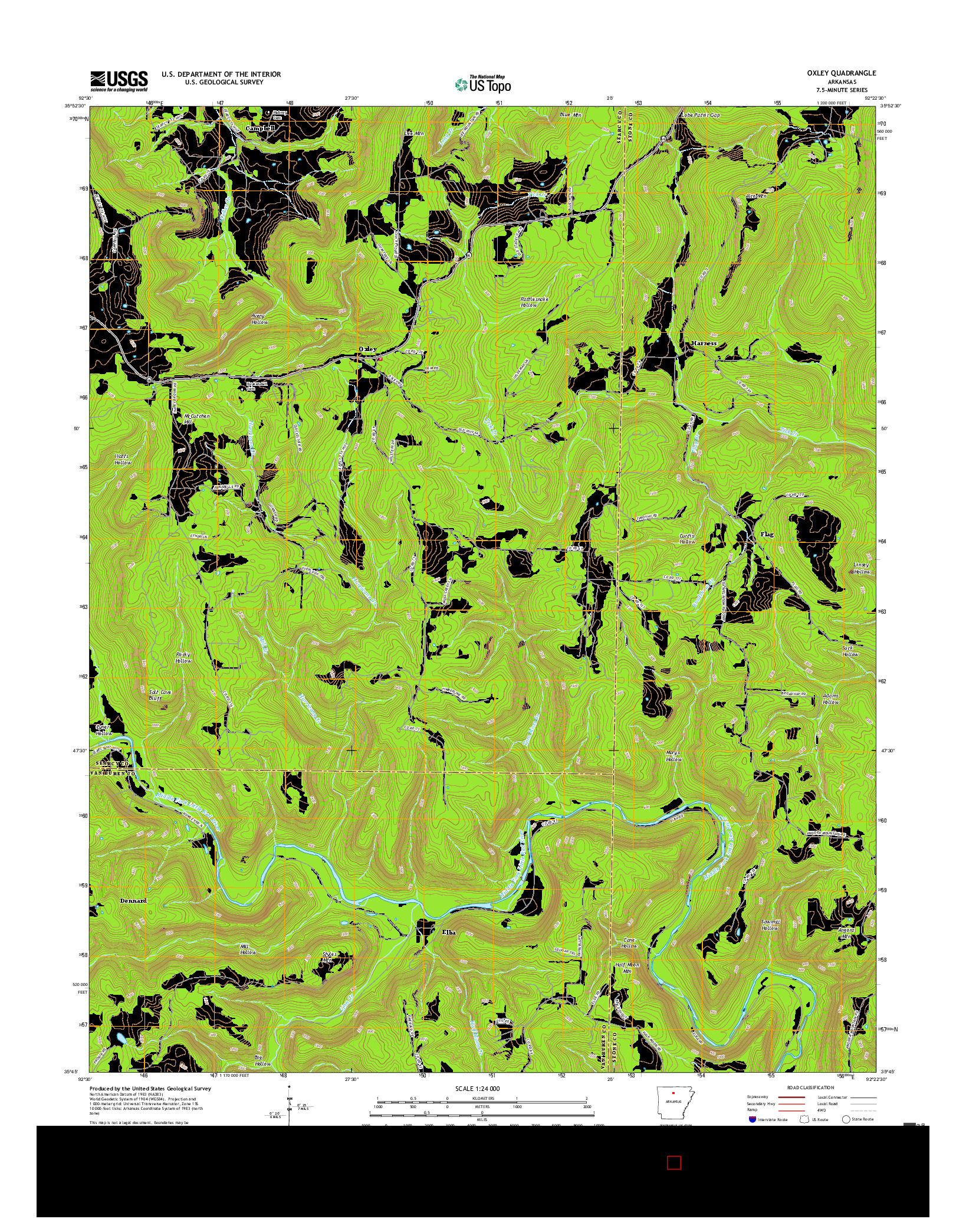 USGS US TOPO 7.5-MINUTE MAP FOR OXLEY, AR 2017