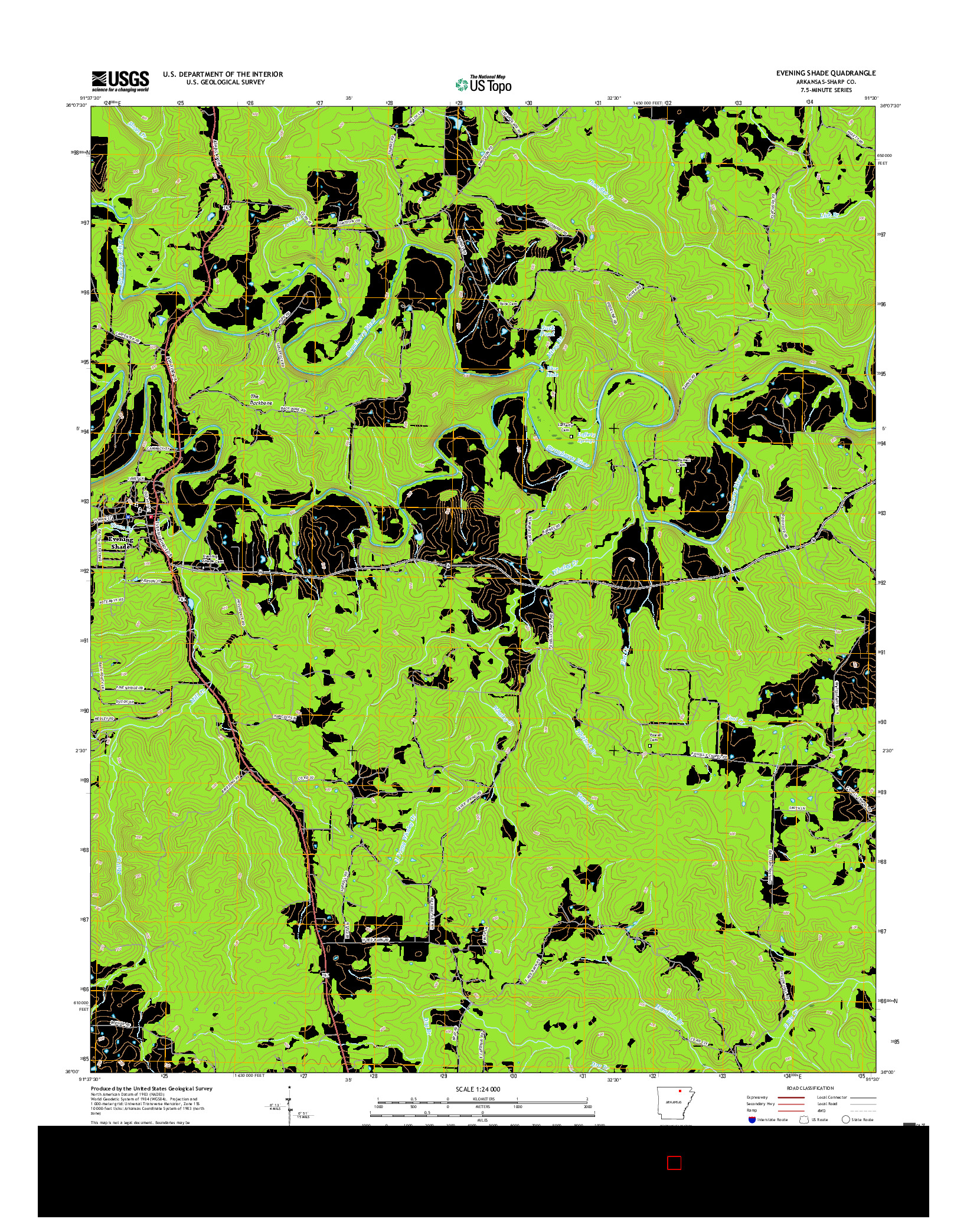 USGS US TOPO 7.5-MINUTE MAP FOR EVENING SHADE, AR 2017