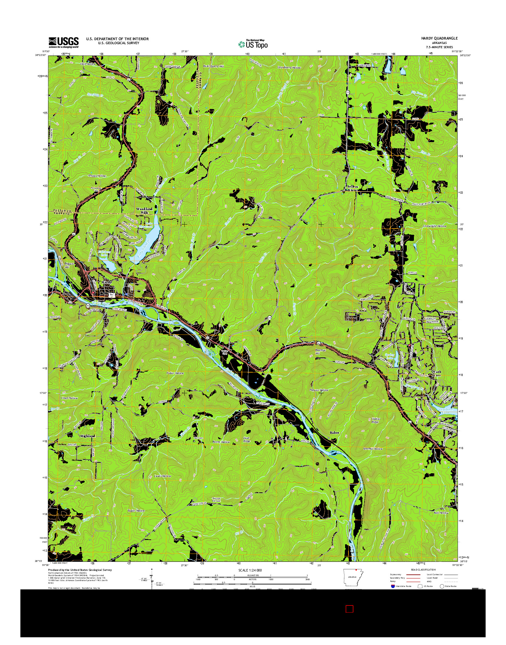 USGS US TOPO 7.5-MINUTE MAP FOR HARDY, AR 2017