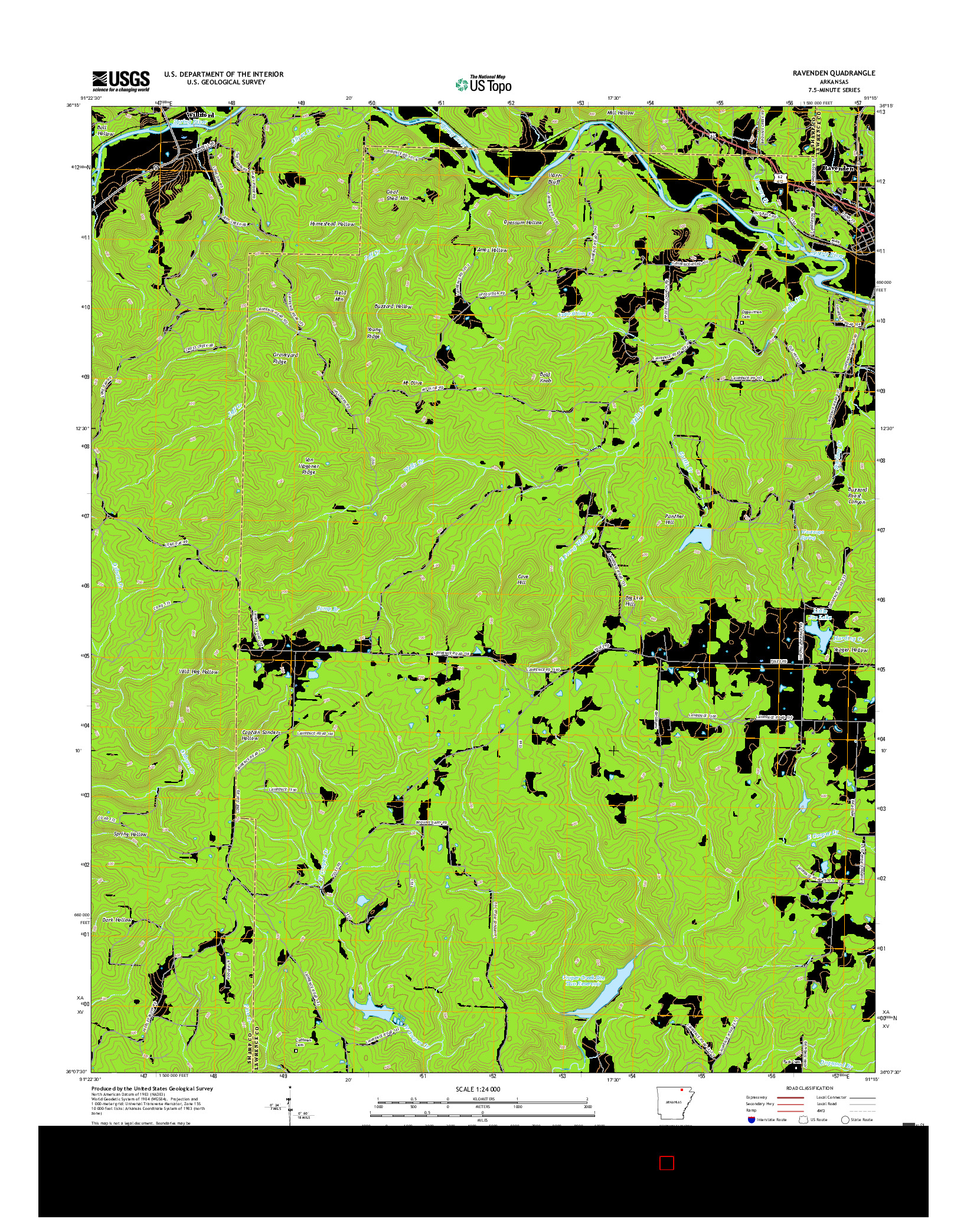 USGS US TOPO 7.5-MINUTE MAP FOR RAVENDEN, AR 2017