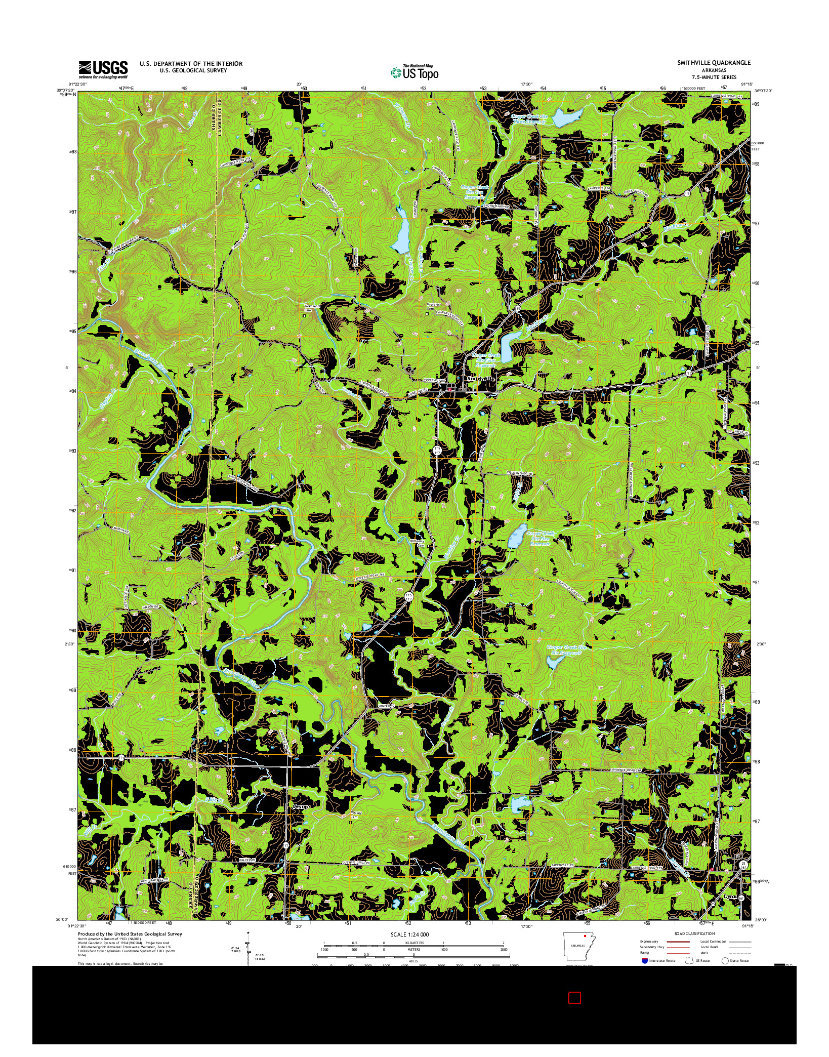 USGS US TOPO 7.5-MINUTE MAP FOR SMITHVILLE, AR 2017
