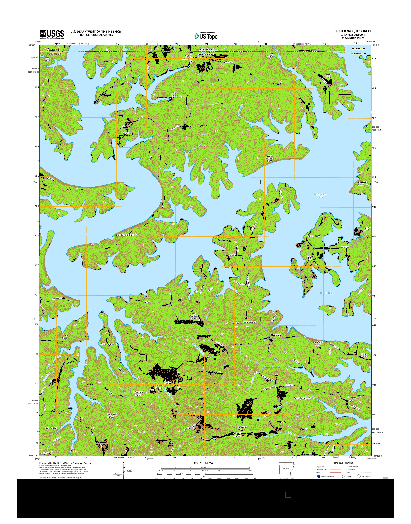 USGS US TOPO 7.5-MINUTE MAP FOR COTTER NW, AR-MO 2017