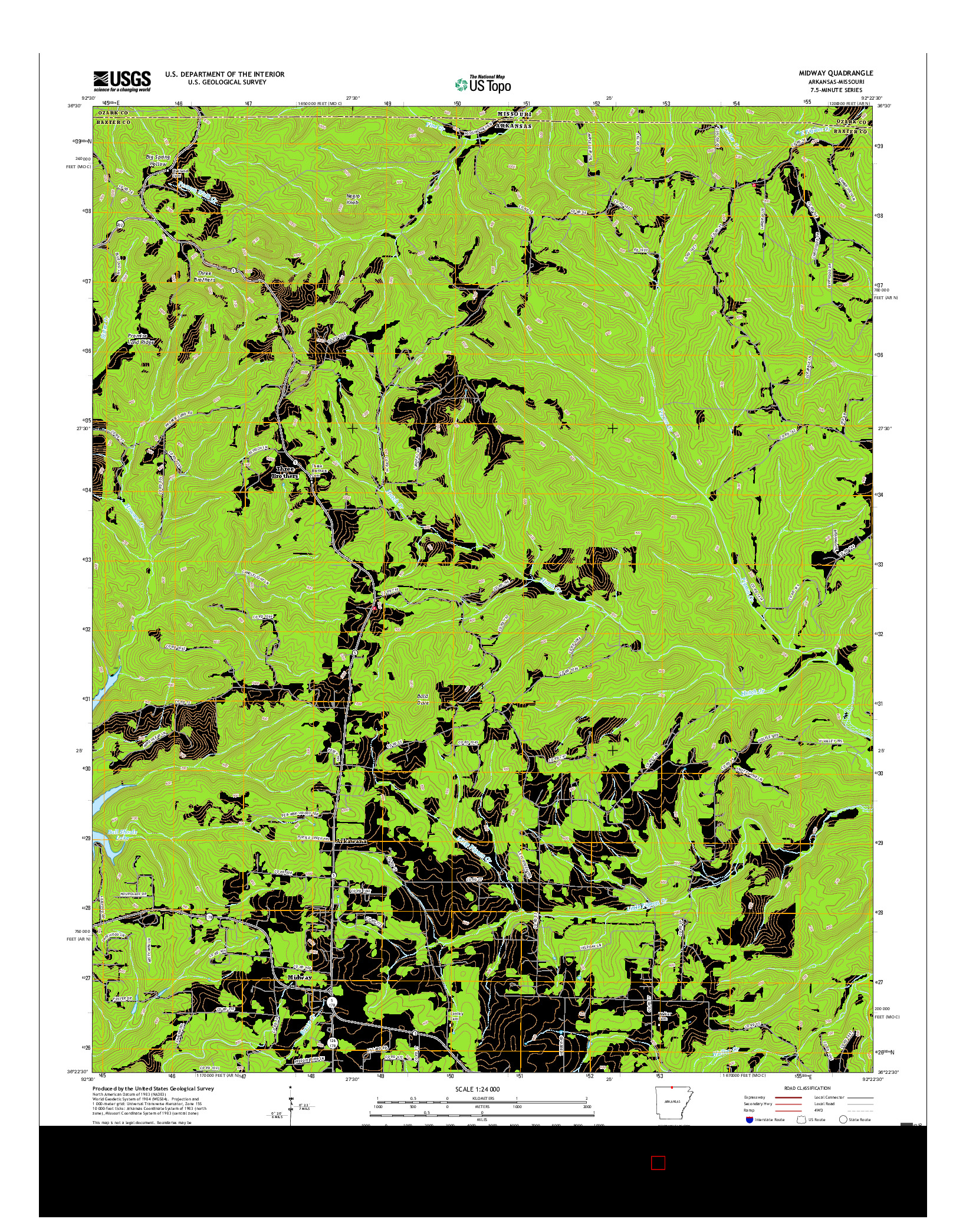 USGS US TOPO 7.5-MINUTE MAP FOR MIDWAY, AR-MO 2017