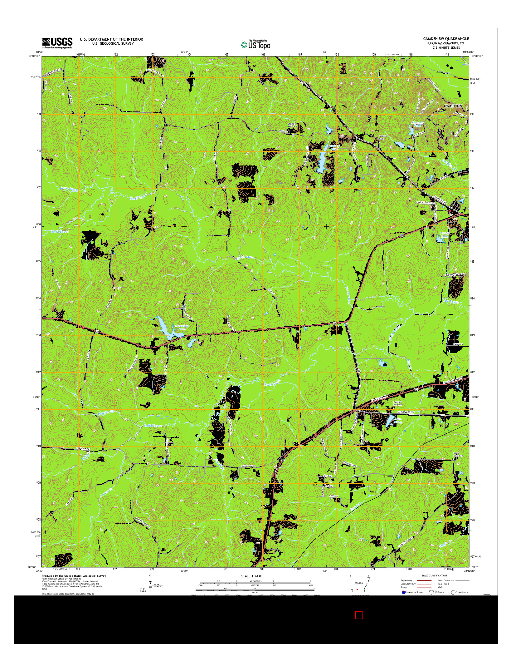 USGS US TOPO 7.5-MINUTE MAP FOR CAMDEN SW, AR 2017